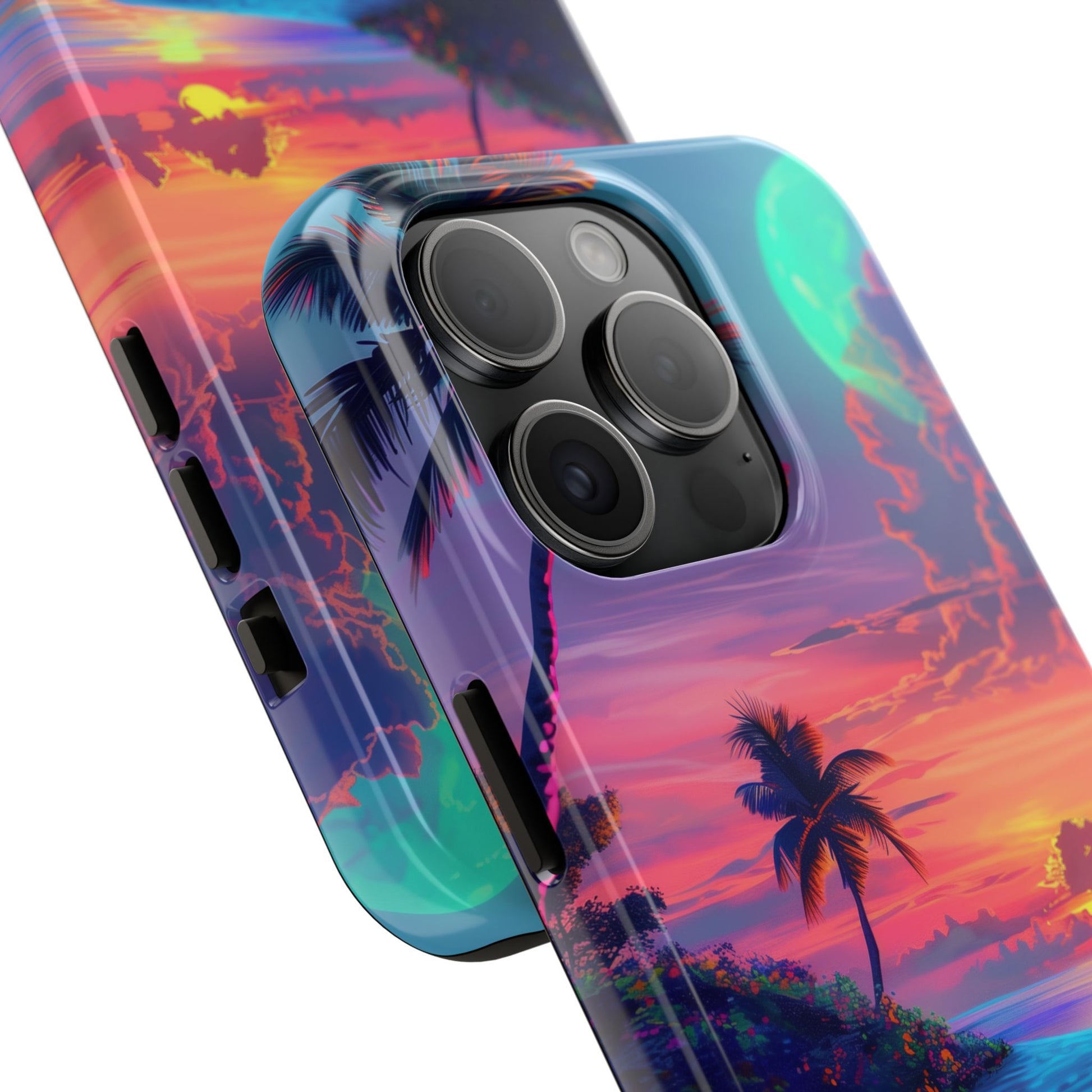Tough Beach Scene Phone Case - Durable Phone Cover with Lisa Frank Inspired Beach Art - Protective Case with Vibrant Beach Design