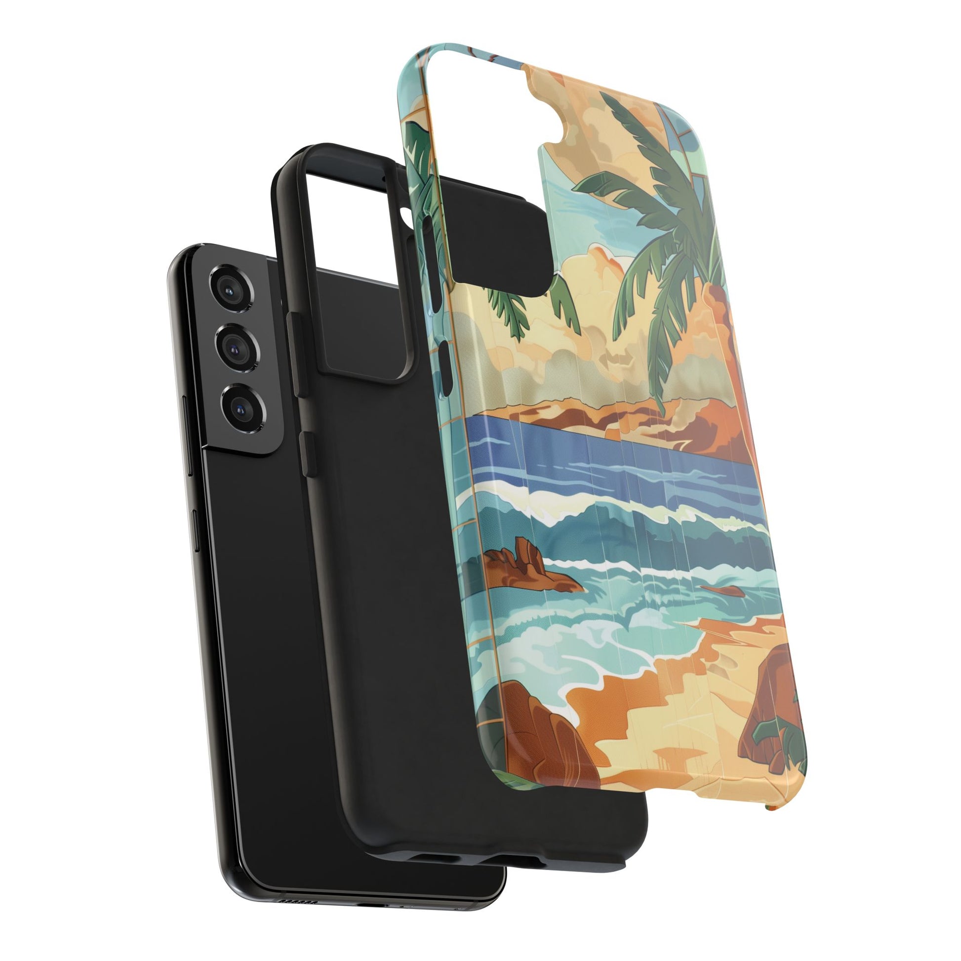 Retro Beach Scene Phone Case, Vintage Tropical Ocean iPhone Case, Summer Beach Phone Cover for iPhone, iphone 15 pro max