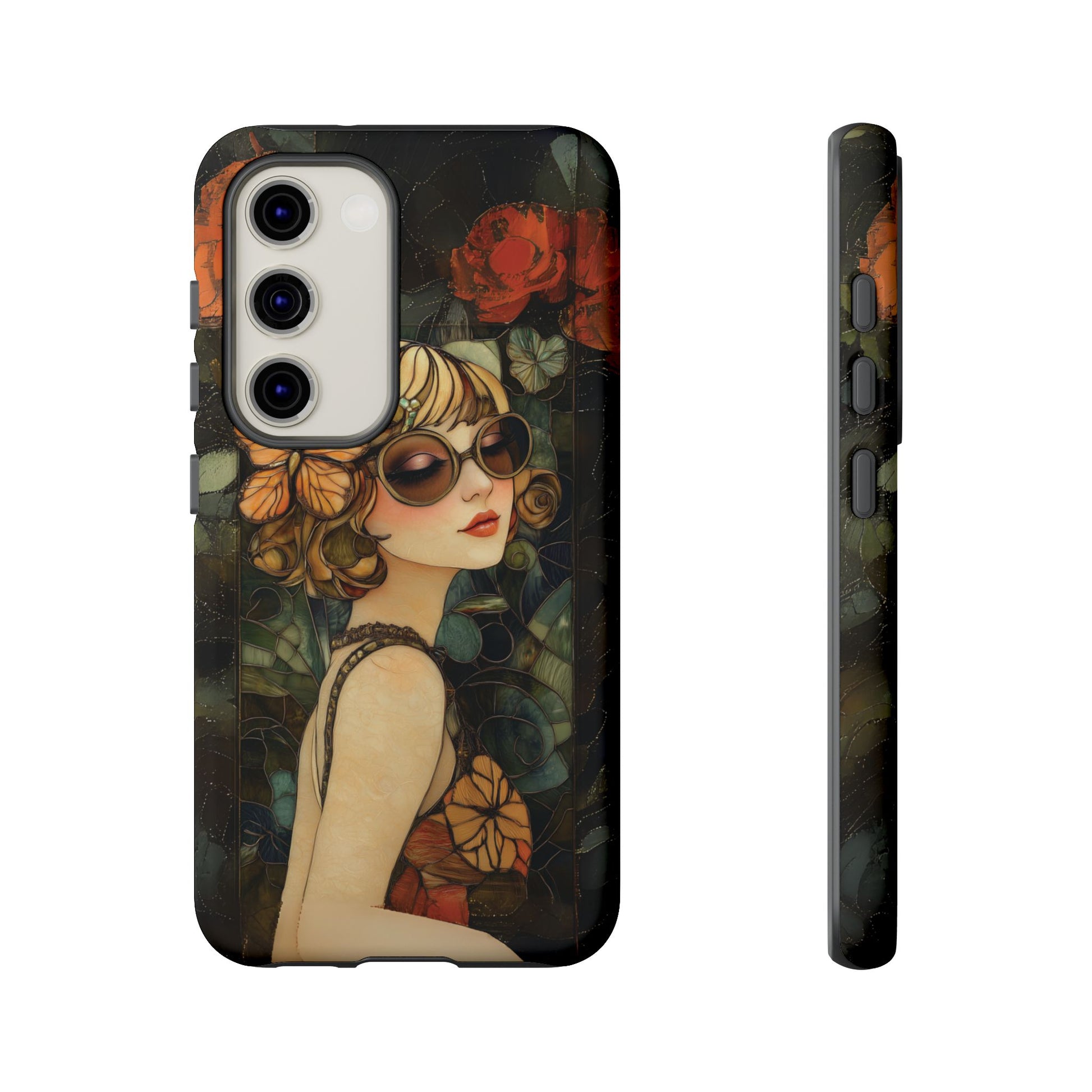 Butterfly Art Deco Flapper Woman Mosaic Phone Case 1920s Art Nouveau Design in Red Stained Glass Alphonse Mucha Style Gatsby Style Poster