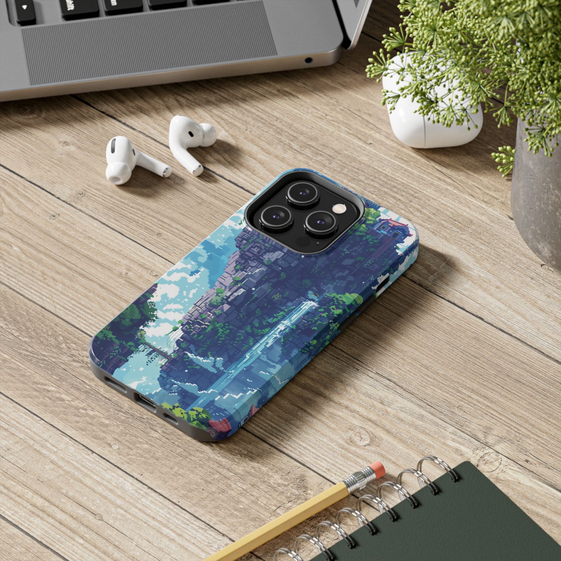 Pixel Art Video Game Landscapes Phone Case, Retro Gaming Pixelated Design, Geeky Gamer Phone Cover, Unique Video Game Art Accessories