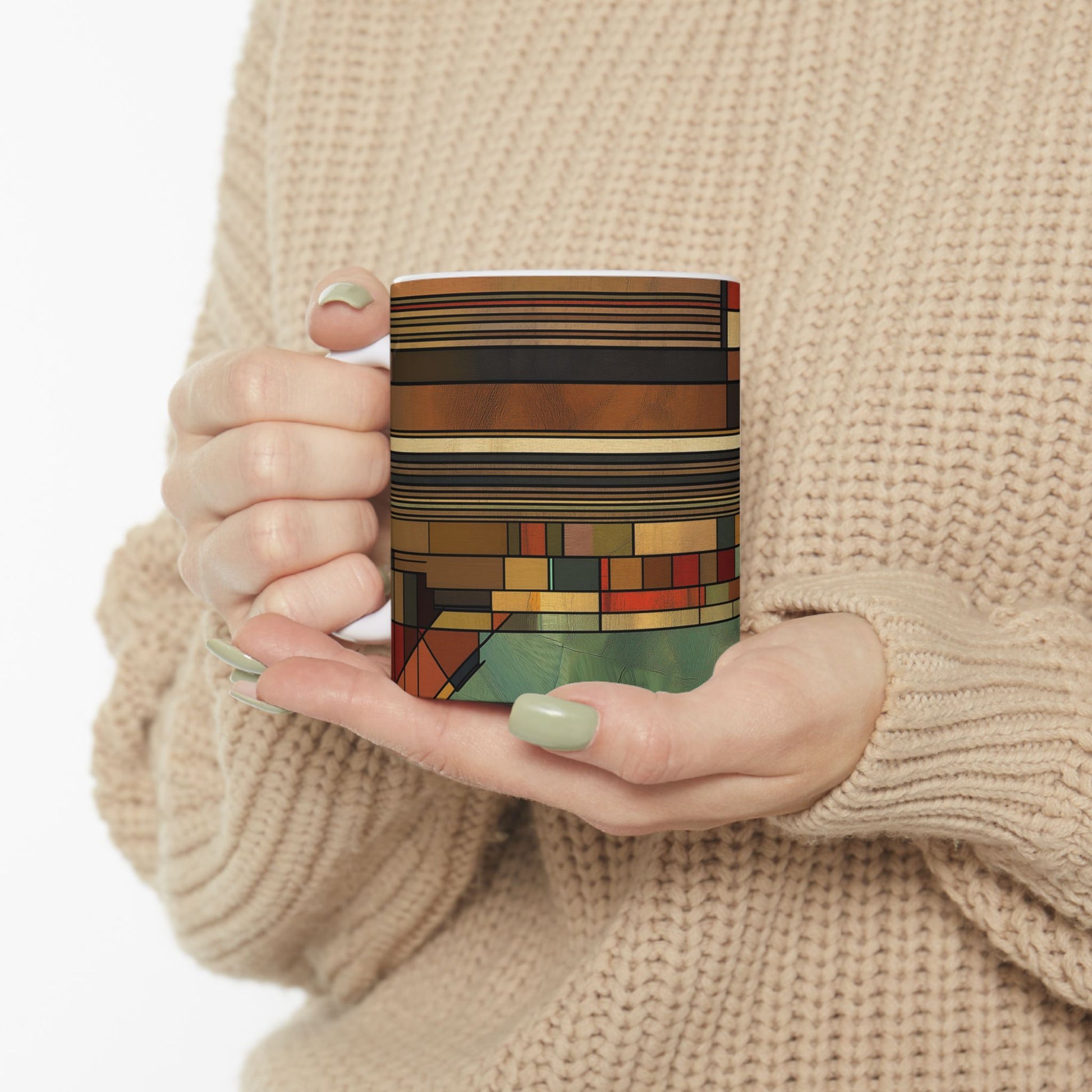 Frank Lloyd Wright Prairie Style Coffee Mug | 11oz Ceramic | Usonian Geometric Design