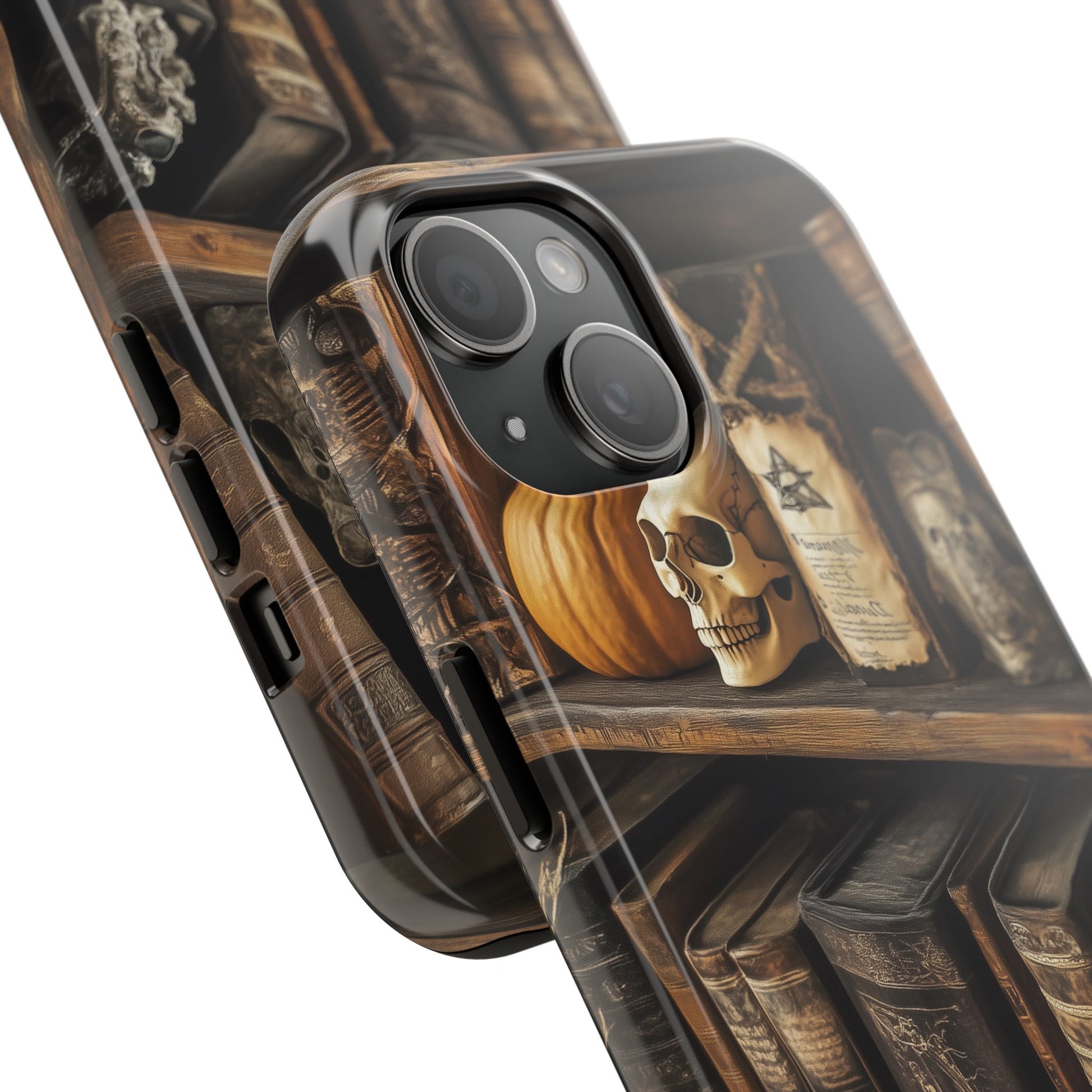 Apothecary Dark Academia Bookcase Goth Skulls floral Black Halloween Pumpkins Samsung Galaxy Apple iPhone 15 Pro Max Case  S24 S23 C