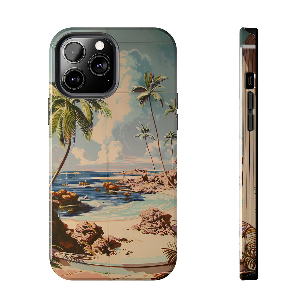 Beach Scene Phone Case Retro Vintage Tropical Ocean Summer Surfing Tiki iPhone 13 14 15 16 Pro Max Galaxy S24
