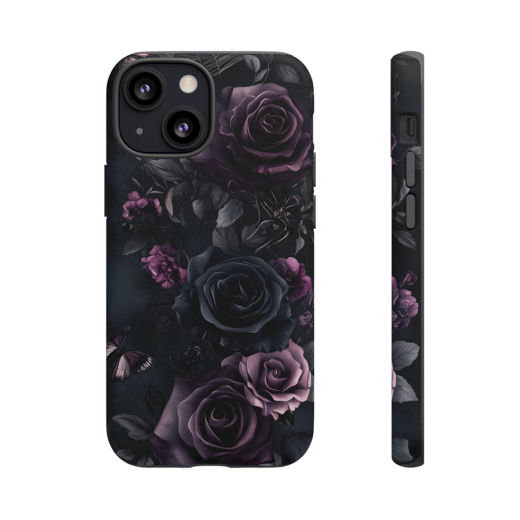 Gothic Floral Phone Case Dark Academia Black Roses Spider Webs Butterflies Witchcraft Night Sky iPhone 13 14 15 16 Pro Max Galaxy Pixel