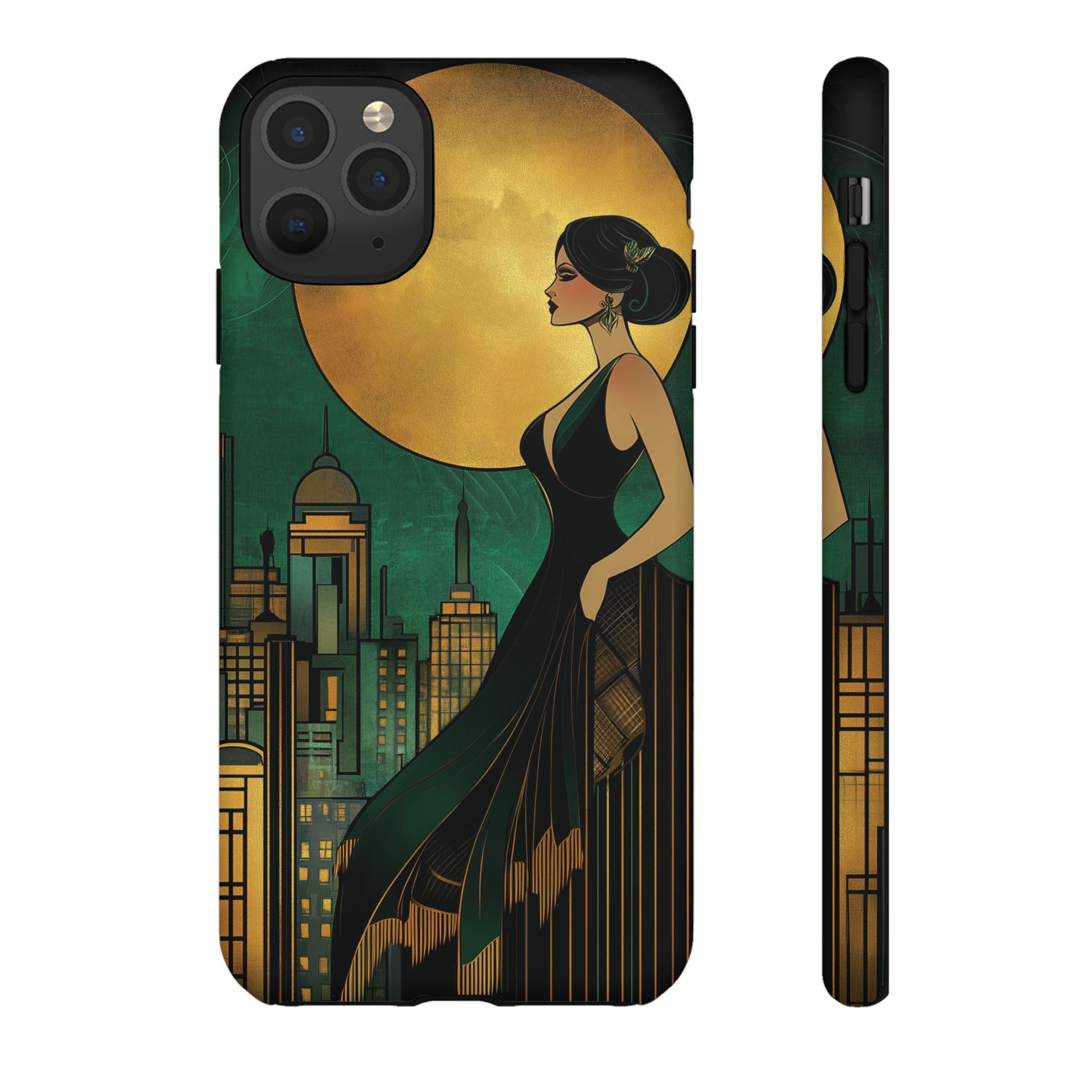 Custom Art Deco Flapper Woman Phone Case 1920s Art Nouveau Design in Emerald & Gold Alphonse Mucha Style Gatsby Style Poster
