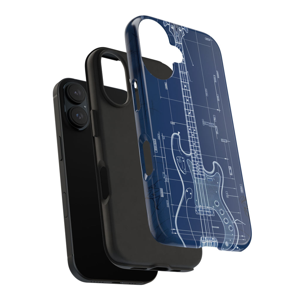 Guitar Phone Case Blueprint Schematic Vintage Custom Design Fender Gibson Rickenbacker Custom Rock Music Phone Accessories Musician Gift
