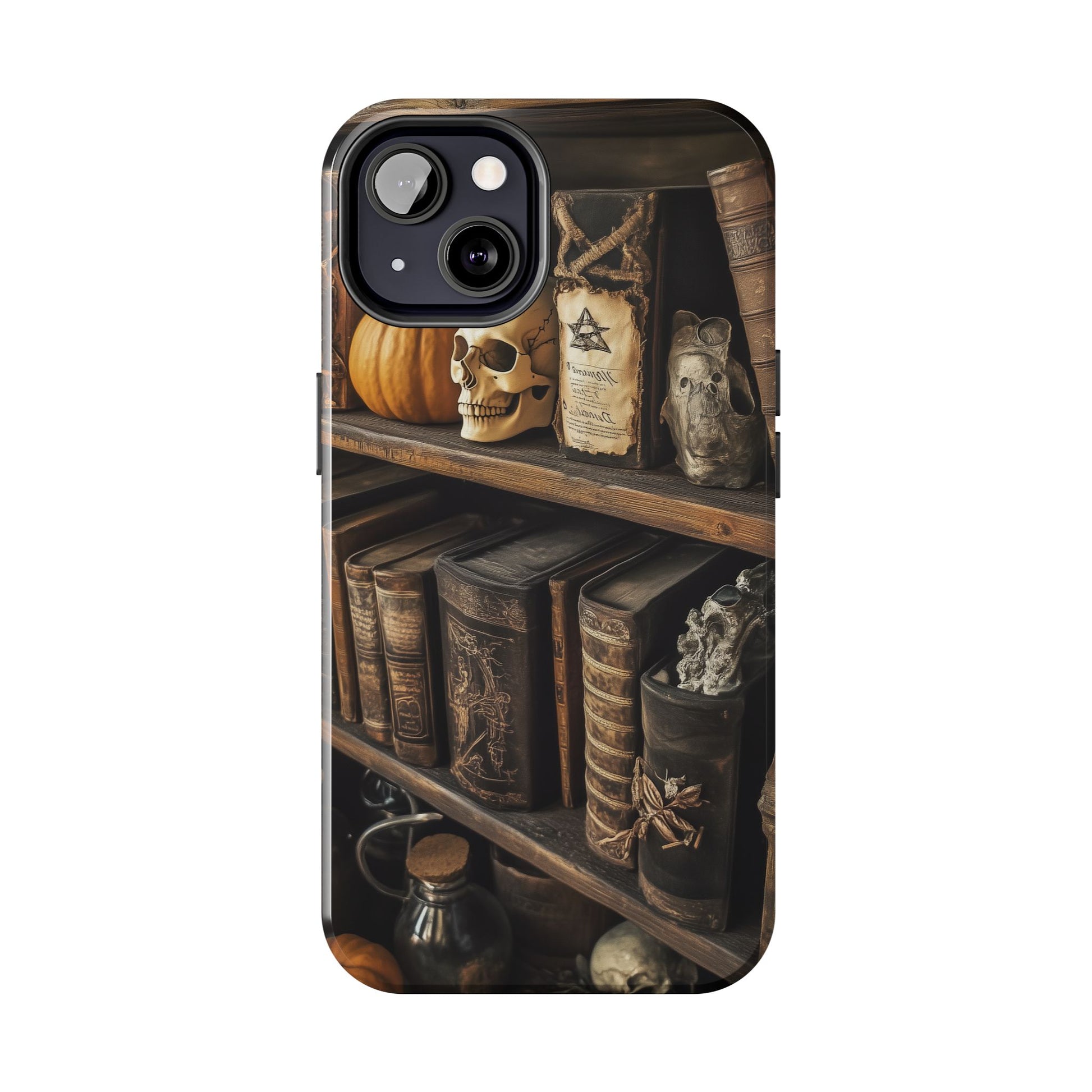 Apothecary Dark Academia Bookcase Goth Skulls floral Black Halloween Pumpkins Samsung Galaxy Apple iPhone 15 Pro Max Case  S24 S23 C
