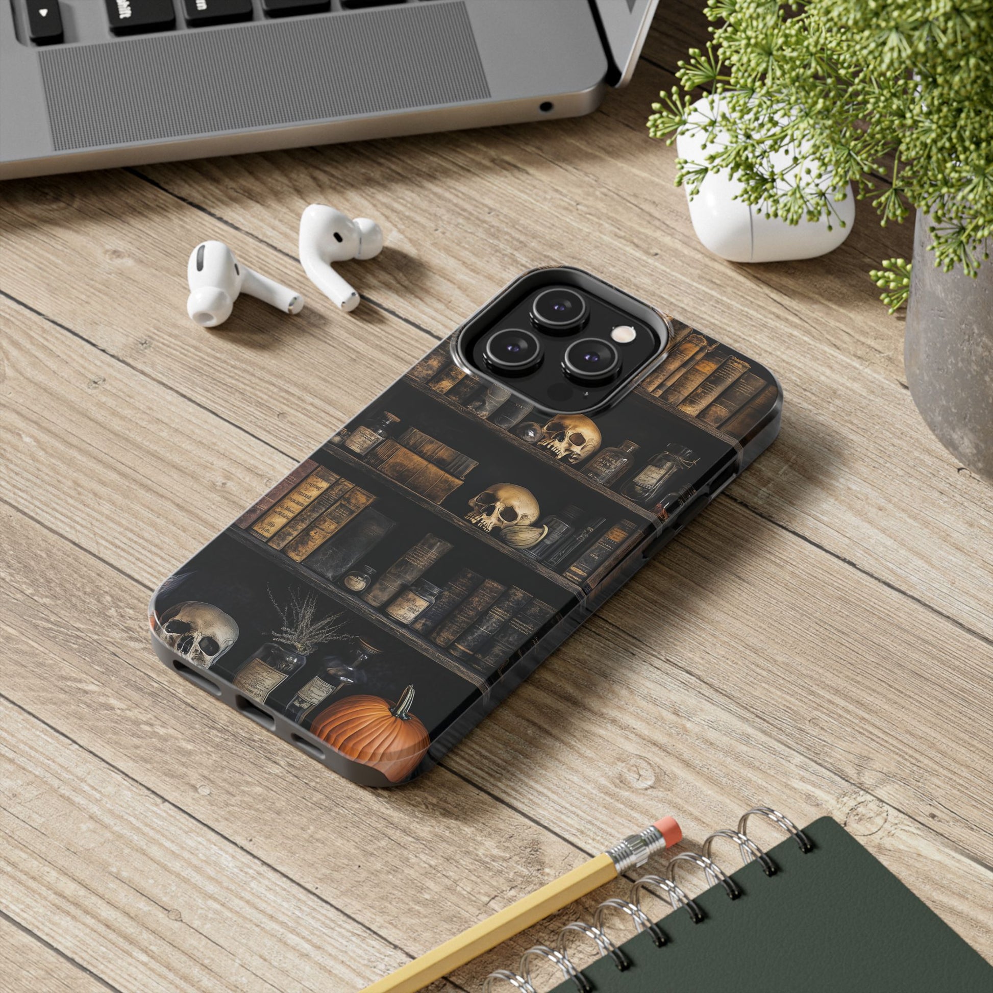 Goth Gothic Apothecary Bookcase Skulls Dark Academia floral Black Halloween Pumpkins Samsung Galaxy Apple iPhone 15 Pro Max Case  S24 S23 D