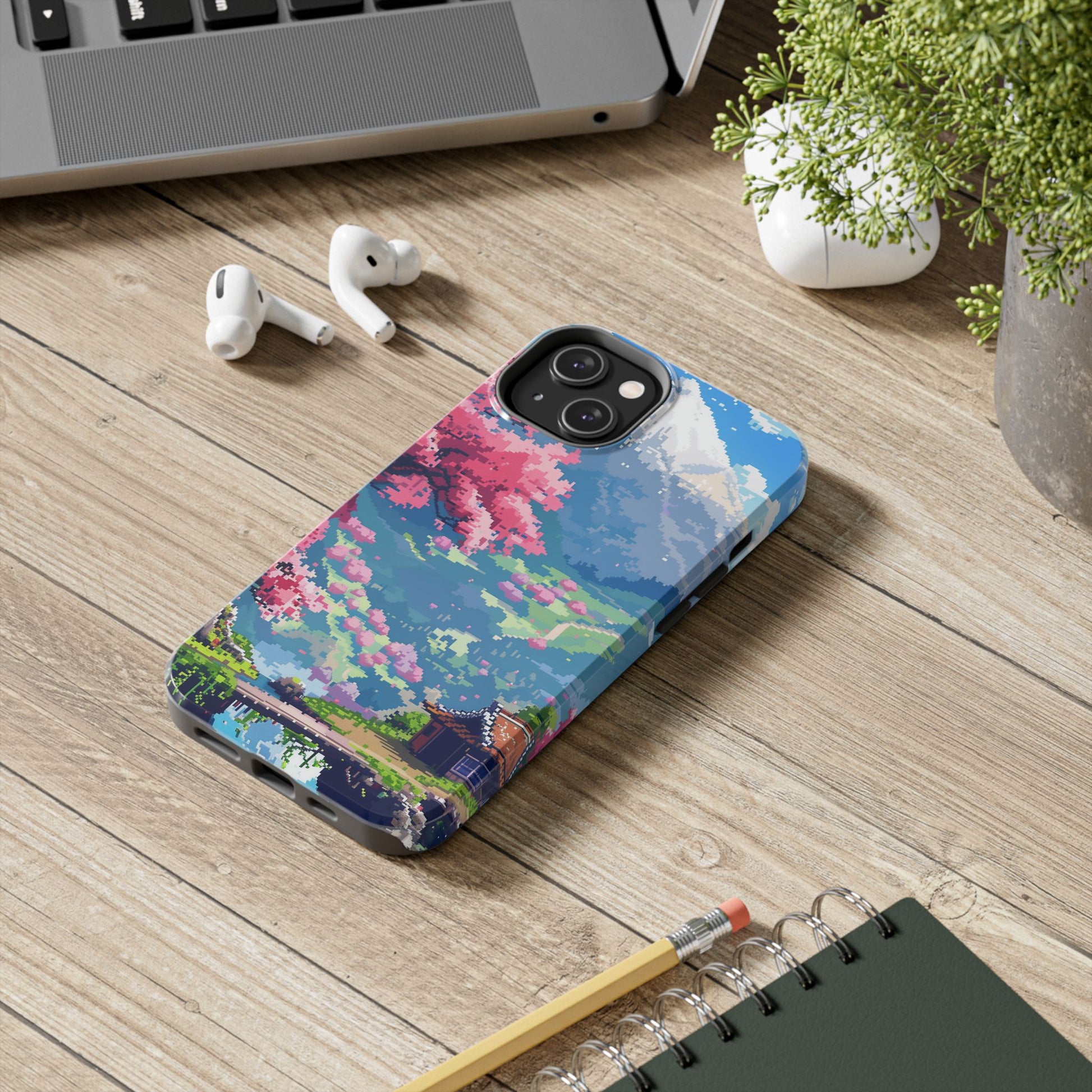 Pixel Art Video Game Landscapes Phone Case, Retro Gaming Pixelated Design, Geeky Gamer Phone Cover, Unique Video Game Art Accessories