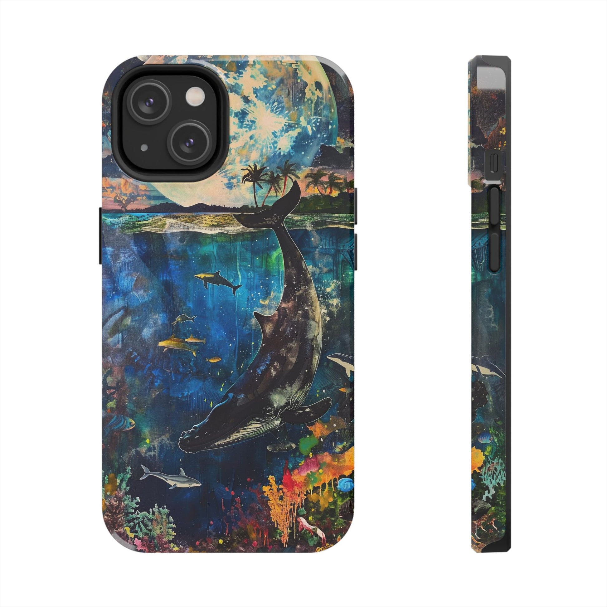 Abstract Moonlit Whale Underwater Phone Case - Durable and Stunning Protective Cover