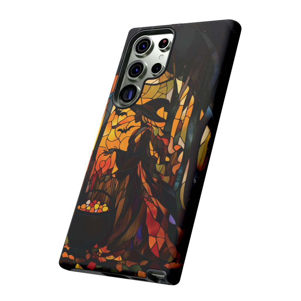 Halloween Witch Stained Glass Effect Dark Academia Spooky Fall Witchy Pumpkin Bats Seasonal Fall Mosaic Case iPhone 13 14 15 16 Pro Max
