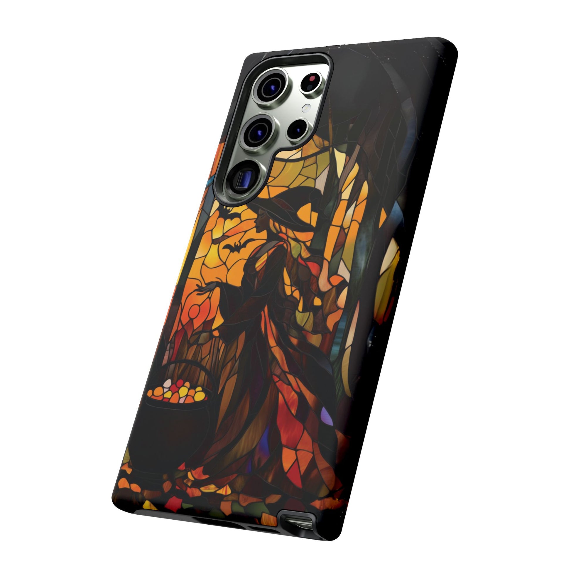 Halloween Witch Stained Glass Effect Dark Academia Spooky Fall Witchy Pumpkin Bats Seasonal Fall Mosaic Case iPhone 13 14 15 16 Pro Max