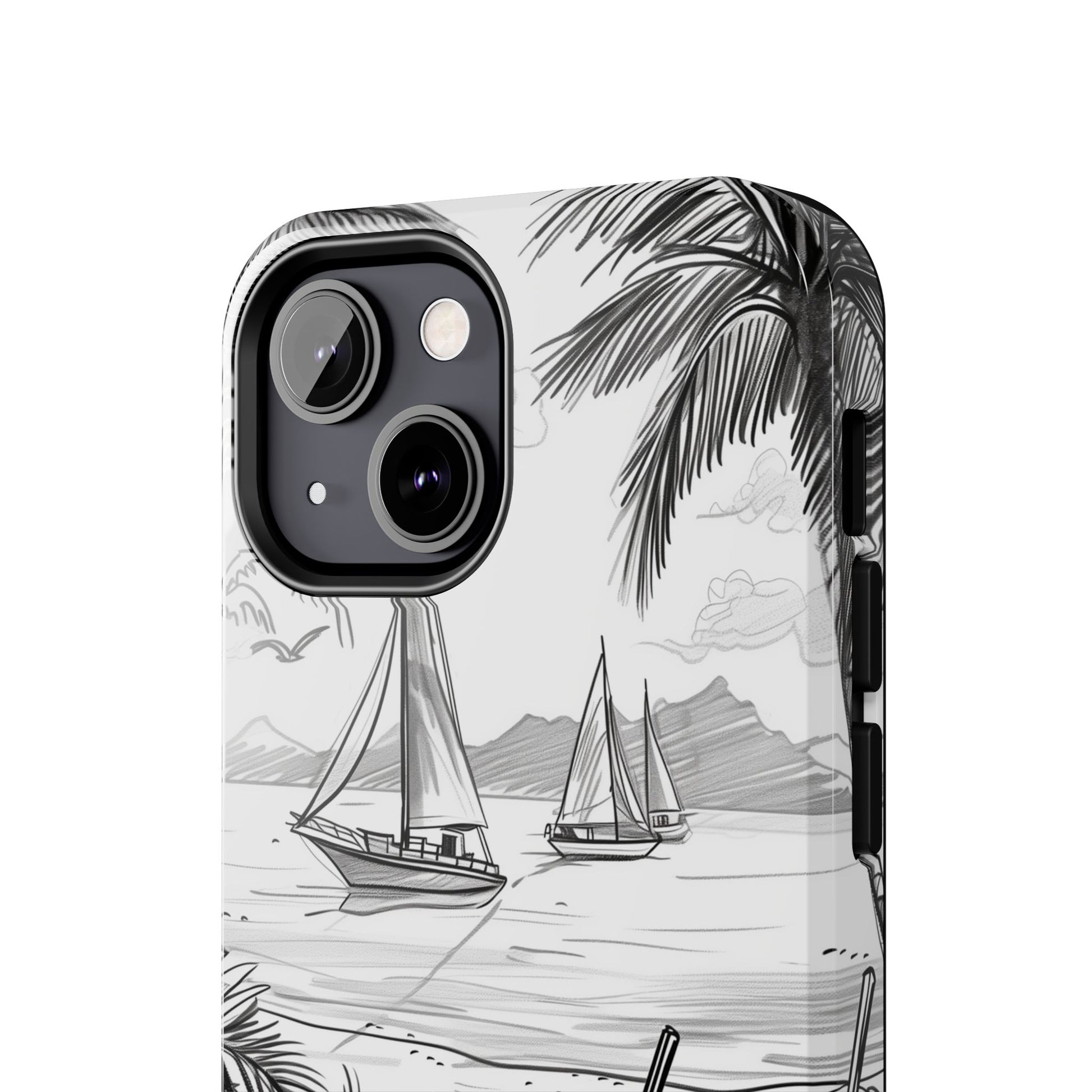 Beach Vibes Phone Case: Hand-Drawn Tiki Drinks & Tropical Paradise Design