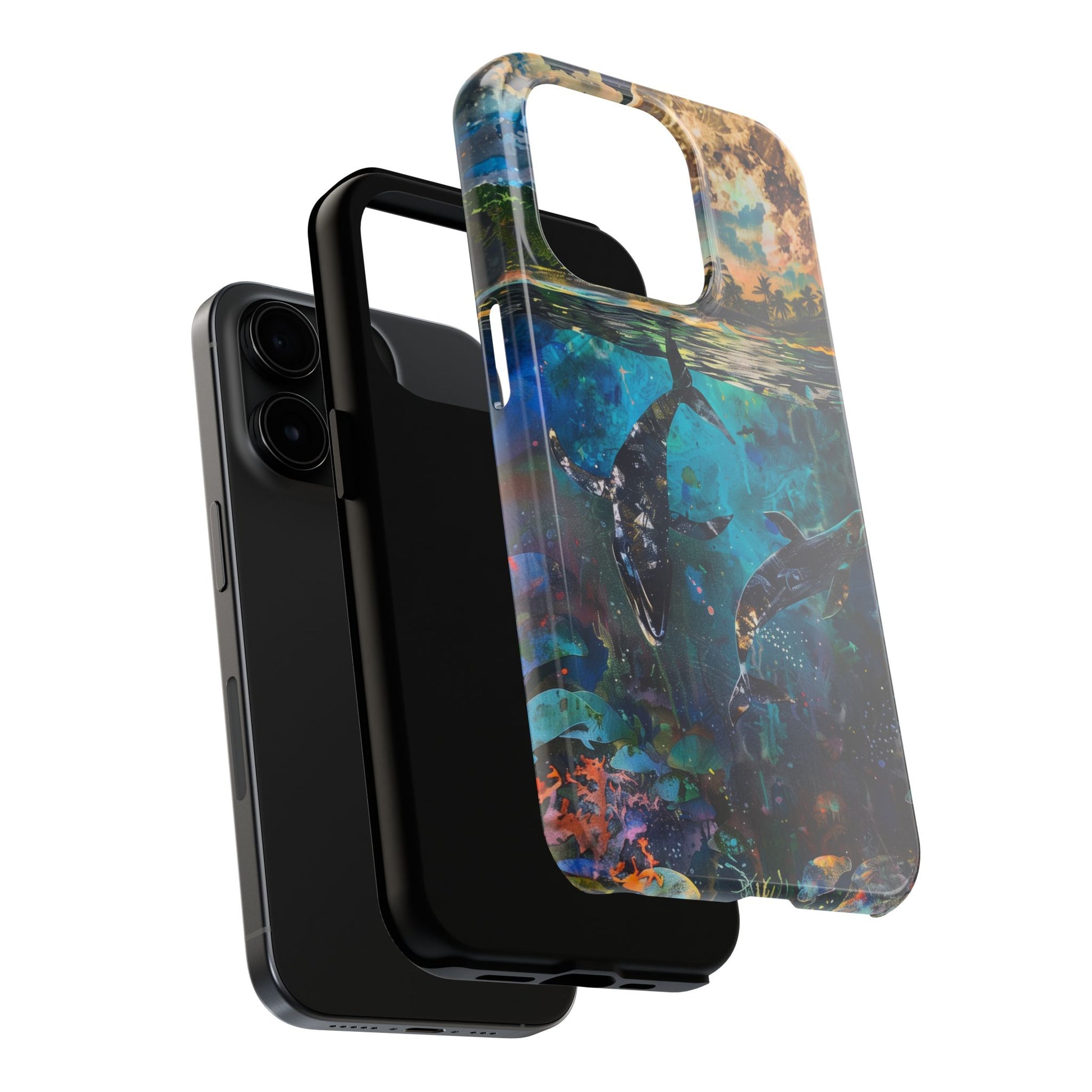 Abstract Moonlit Whales Underwater Phone Case - Durable and Stunning Protective Cover