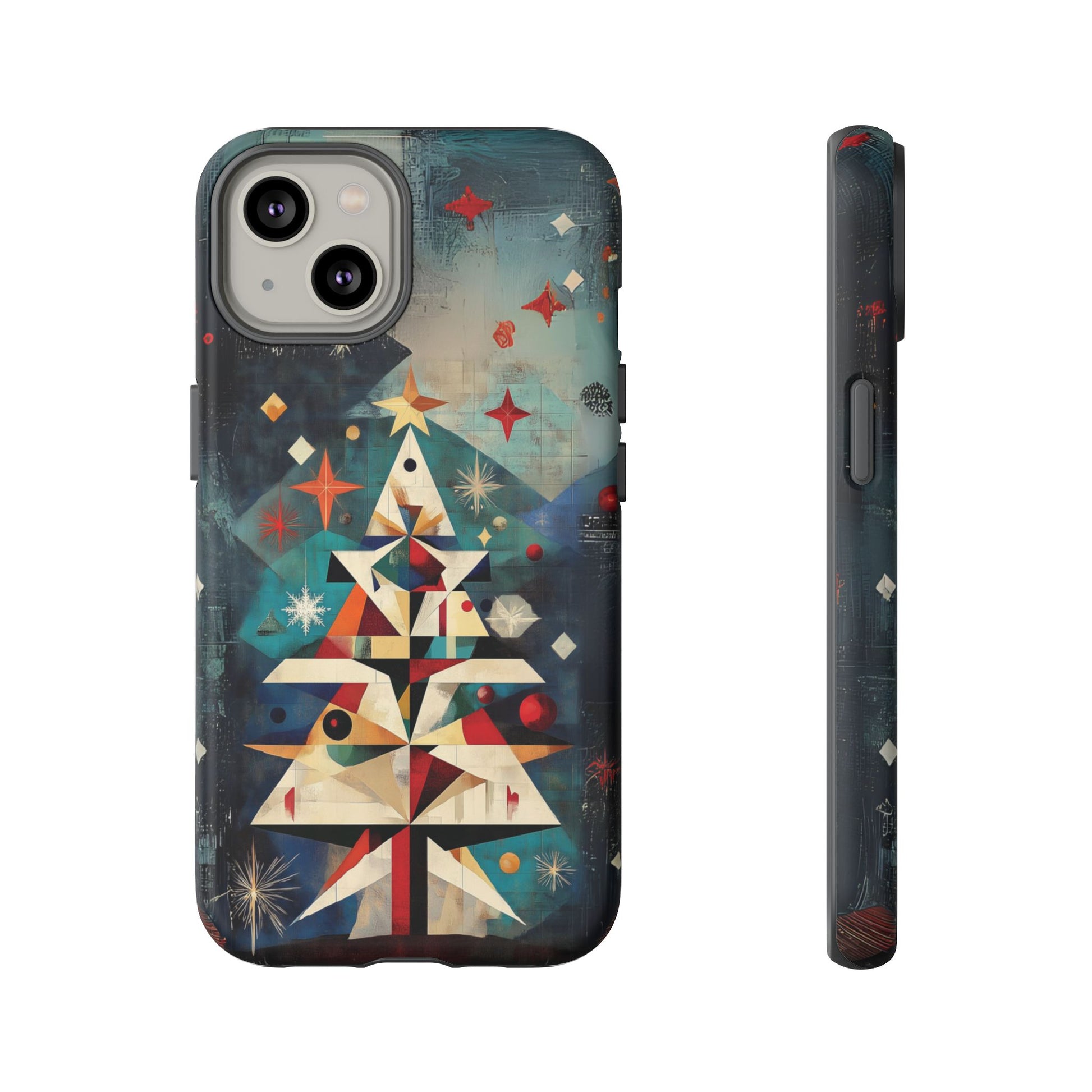 Mosaic Festive Christmas Tree Art Deco Stained Glass Phone Case Rankin Bass Style MidMod Design iPhone 13 14 15 16 Pro Max Pixel Galaxy