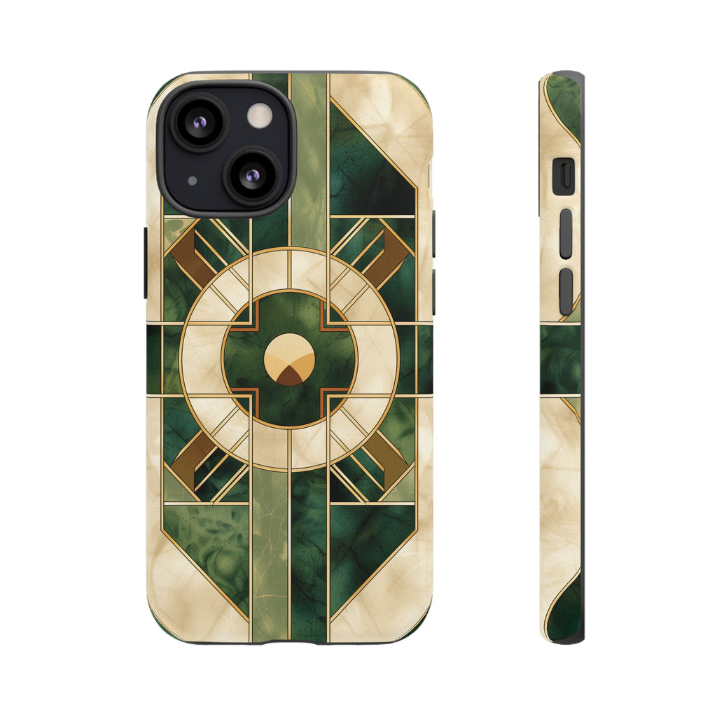 Green Frank Lloyd Wright Inspired Phone Case Geometric Elegance Stained Glass Art Deco Marble Gold 13 14 15 16 iPhone Pro Max Galaxy Pixel