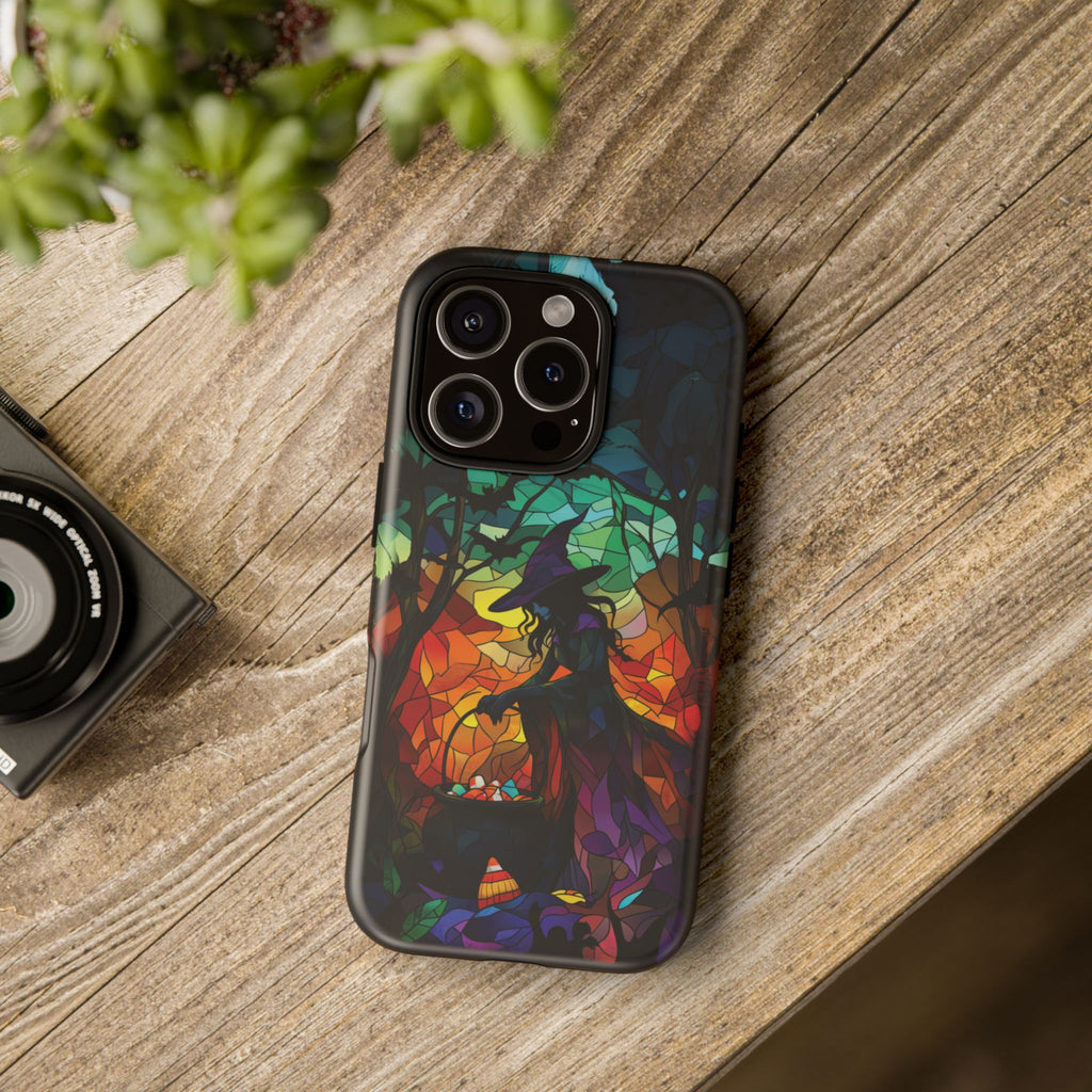 Halloween Witch Stained Glass Dark Academia Spooky Fall Witchy Pumpkin Bats Seasonal Fall Mosaic Case iPhone 13 14 15 16 Pro Max