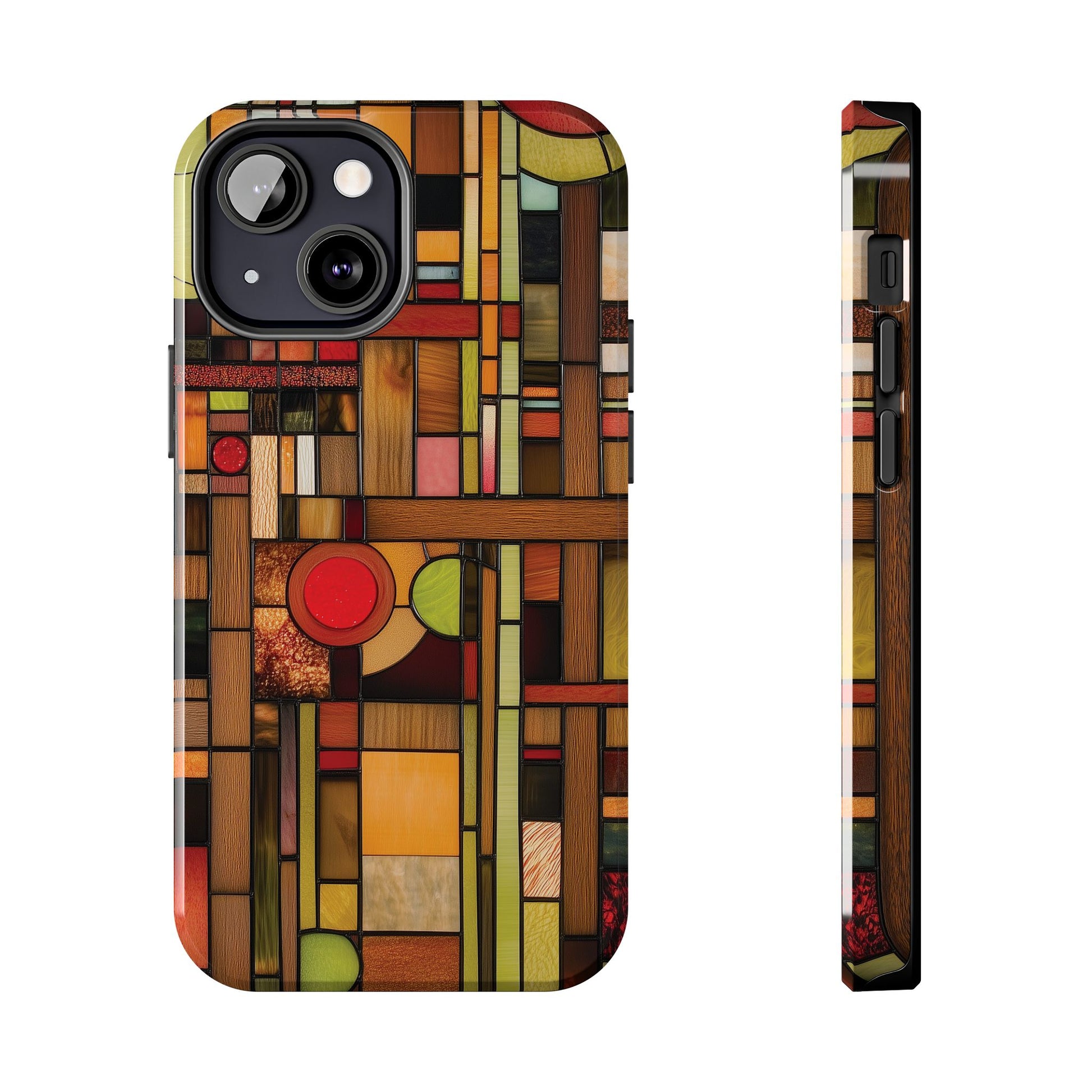 Stained Wood and Glass Phone Case Artistic iPhone Case Architectural Design, Art Deco iphone Case, iPhone 15 Pro Max