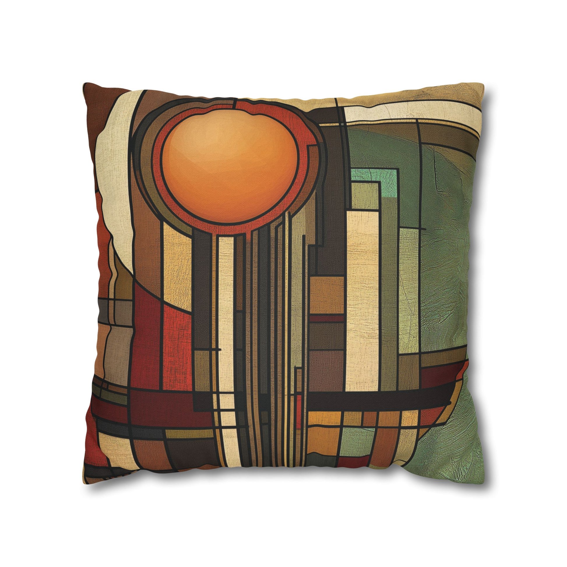Art Deco Pillowcase, Frank Lloyd Wright Prairie Style, Usonian Nature Designer Mission Style, Perfect Gift for Home - Square Pillow, Home