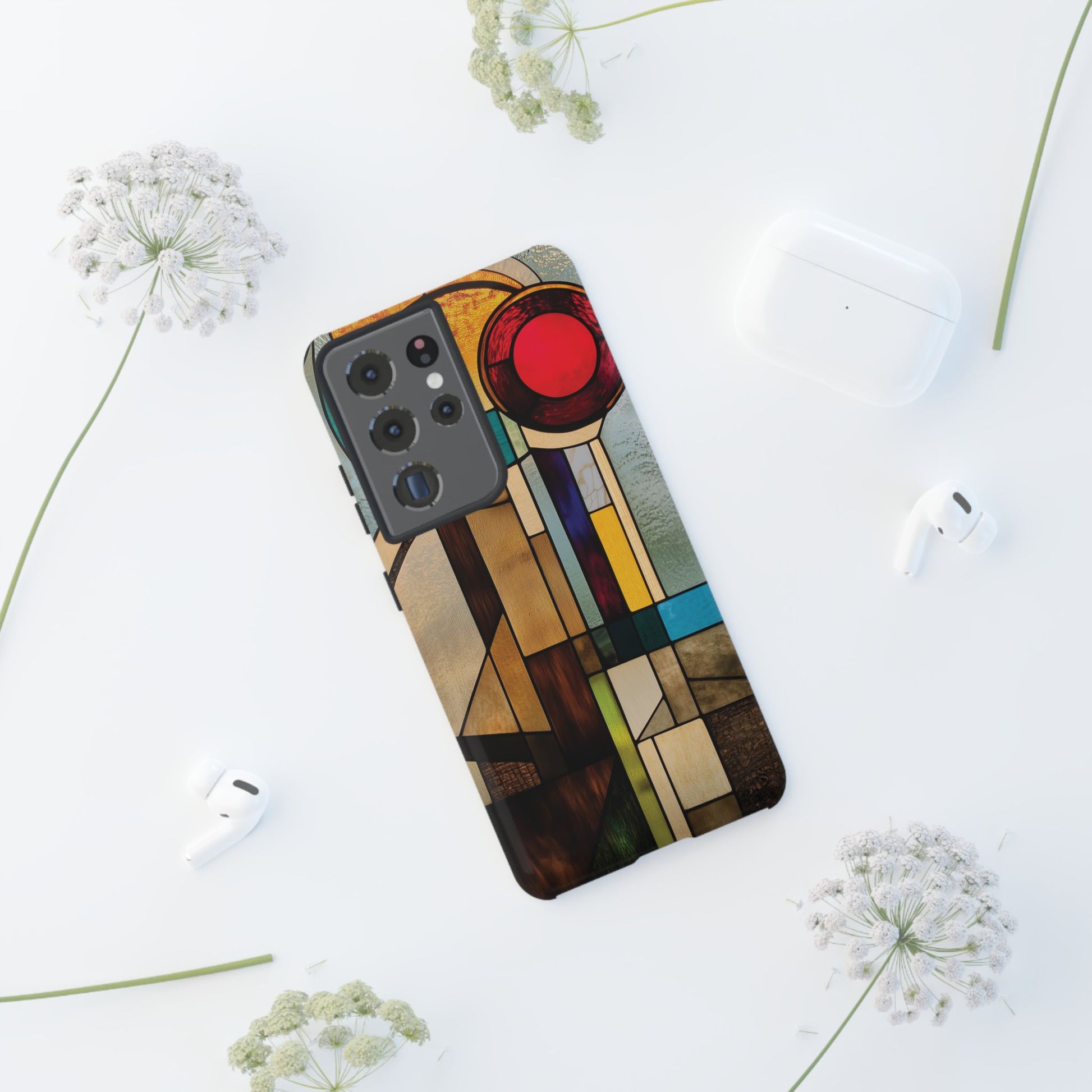 Stained Art Deco Glass Phone Case Frank Lloyd Wright Cottage Core Usonian Prairie Style Geometric Stylish  iPhone 14 15 16 Pro