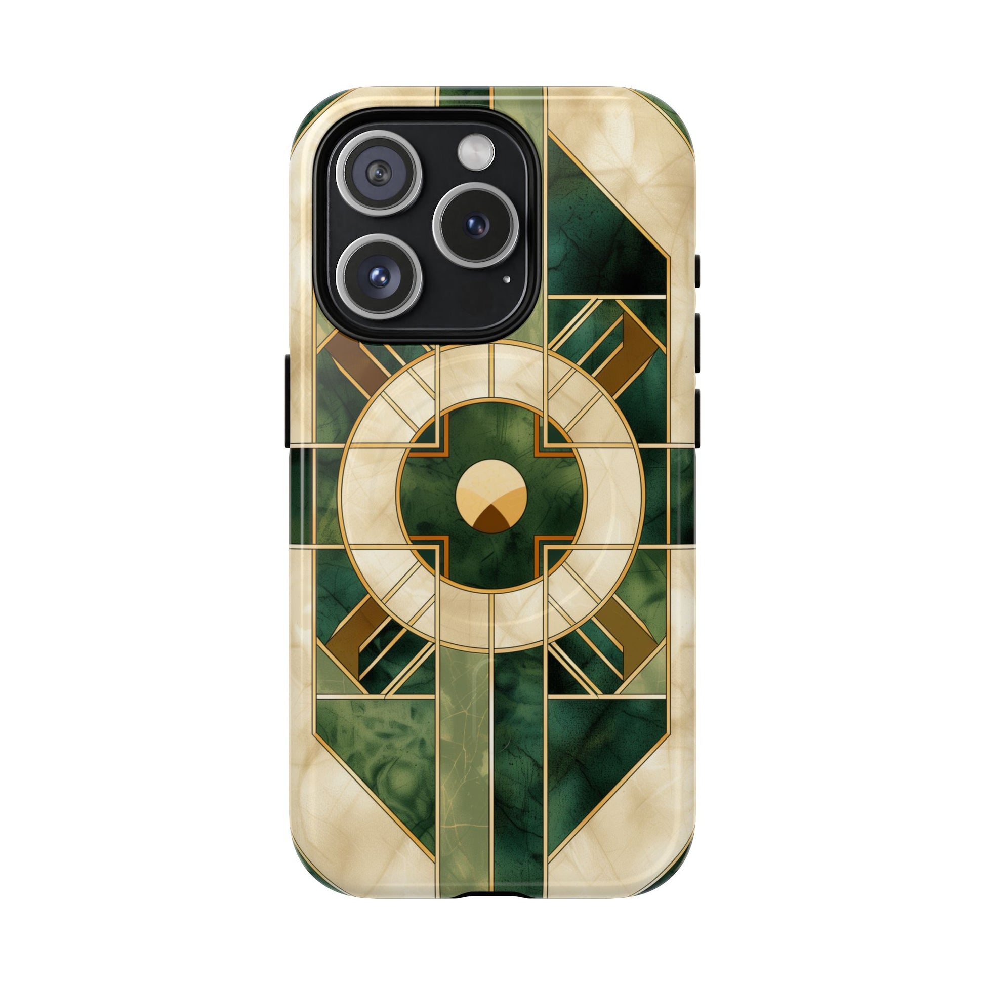 Green Frank Lloyd Wright Magsafe Inspired Case Geometric Elegance Marble Gold Stained Glass Art Deco iPhone 14 15 16 Pro Max Plus MagSafe