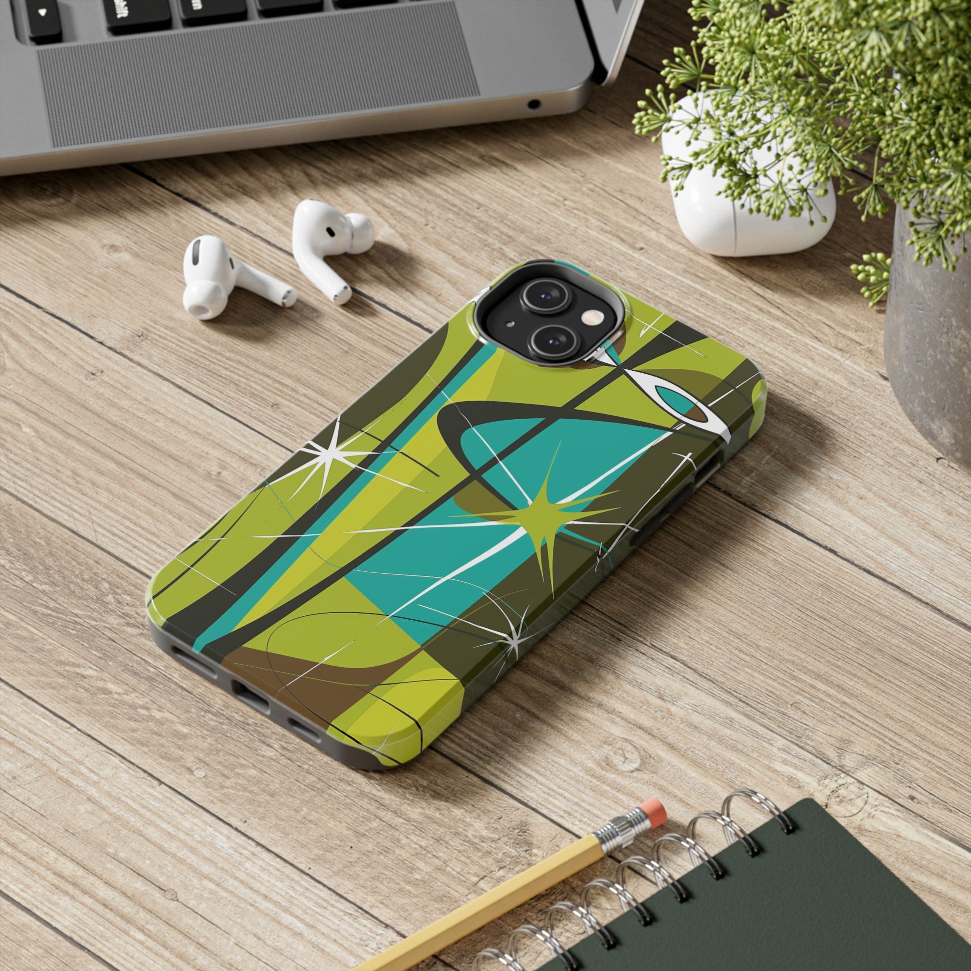 Mid Century Modern Star Design Phone Case, Earth Tone Colors, Retro Style Smartphone Cover, Vintage Phone Case, iPhone 14 Case, Apple iPhone
