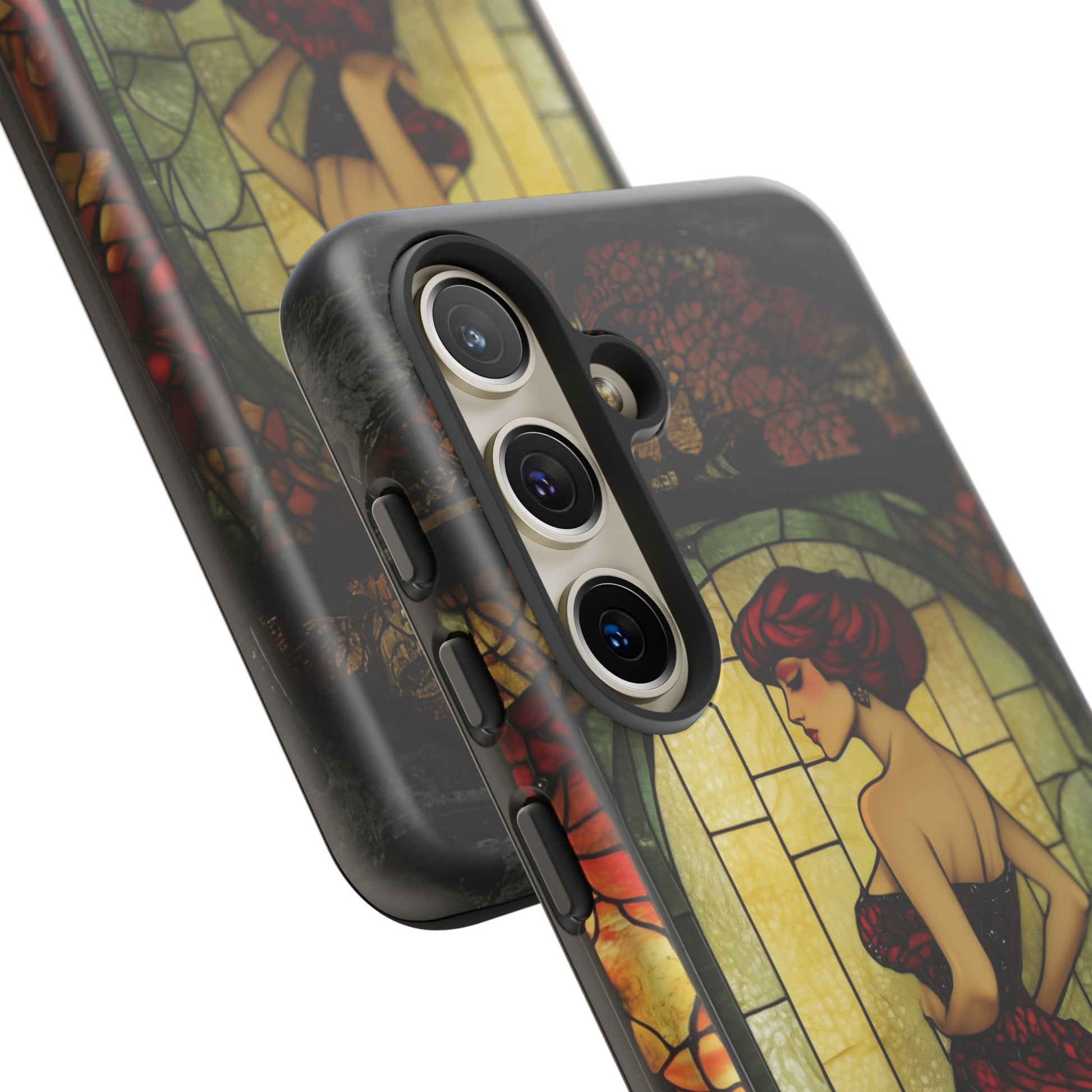 Art Deco Flapper Woman Rose Phone Case 1920s Art Nouveau Design in Red Stained Glass Alphonse Mucha Style Gatsby Style Poster