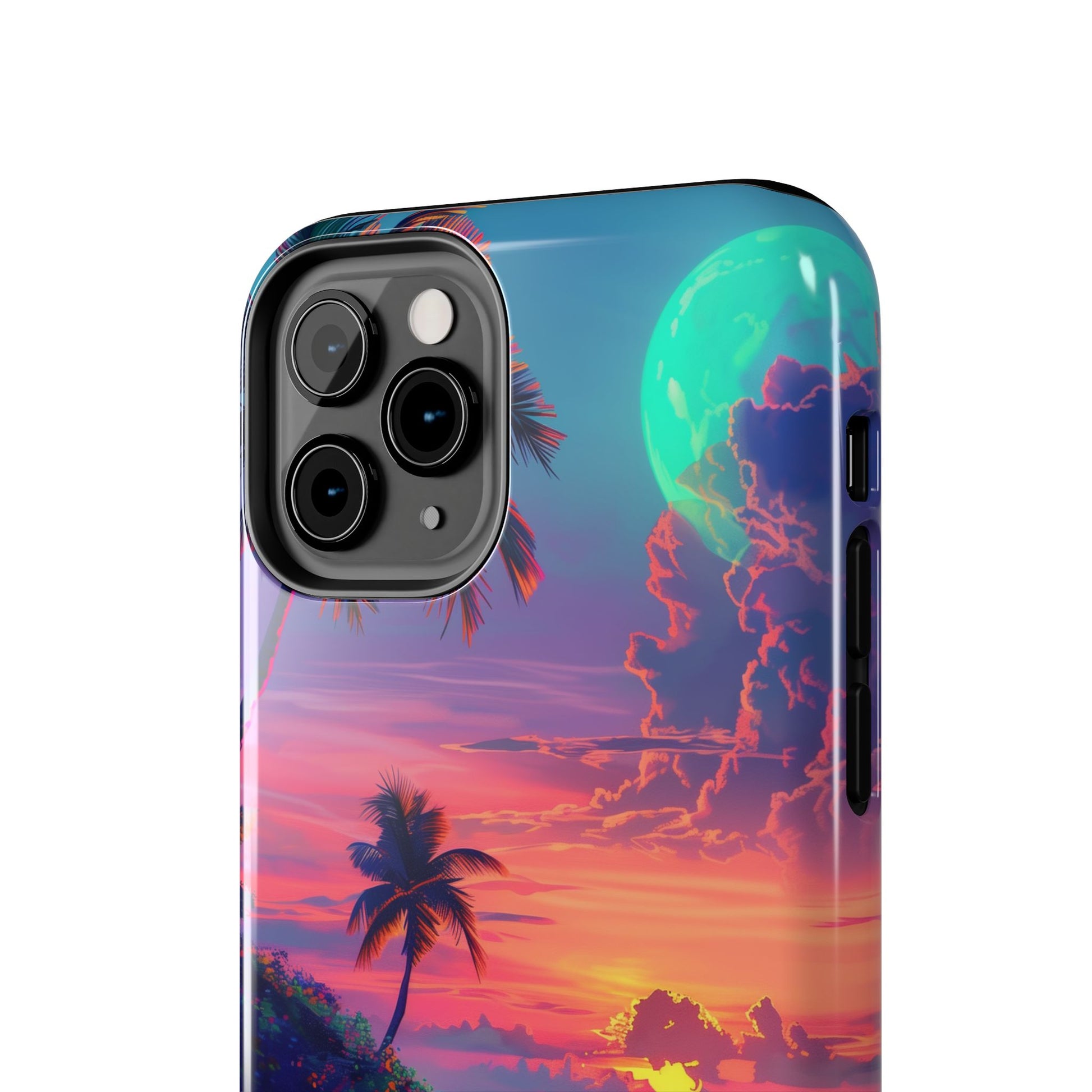 Tough Beach Scene Phone Case - Durable Phone Cover with Lisa Frank Inspired Beach Art - Protective Case with Vibrant Beach Design