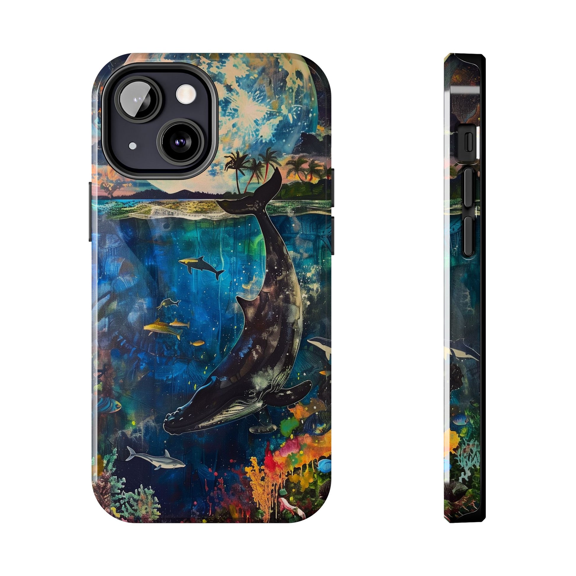 Abstract Moonlit Whale Underwater Phone Case - Durable and Stunning Protective Cover