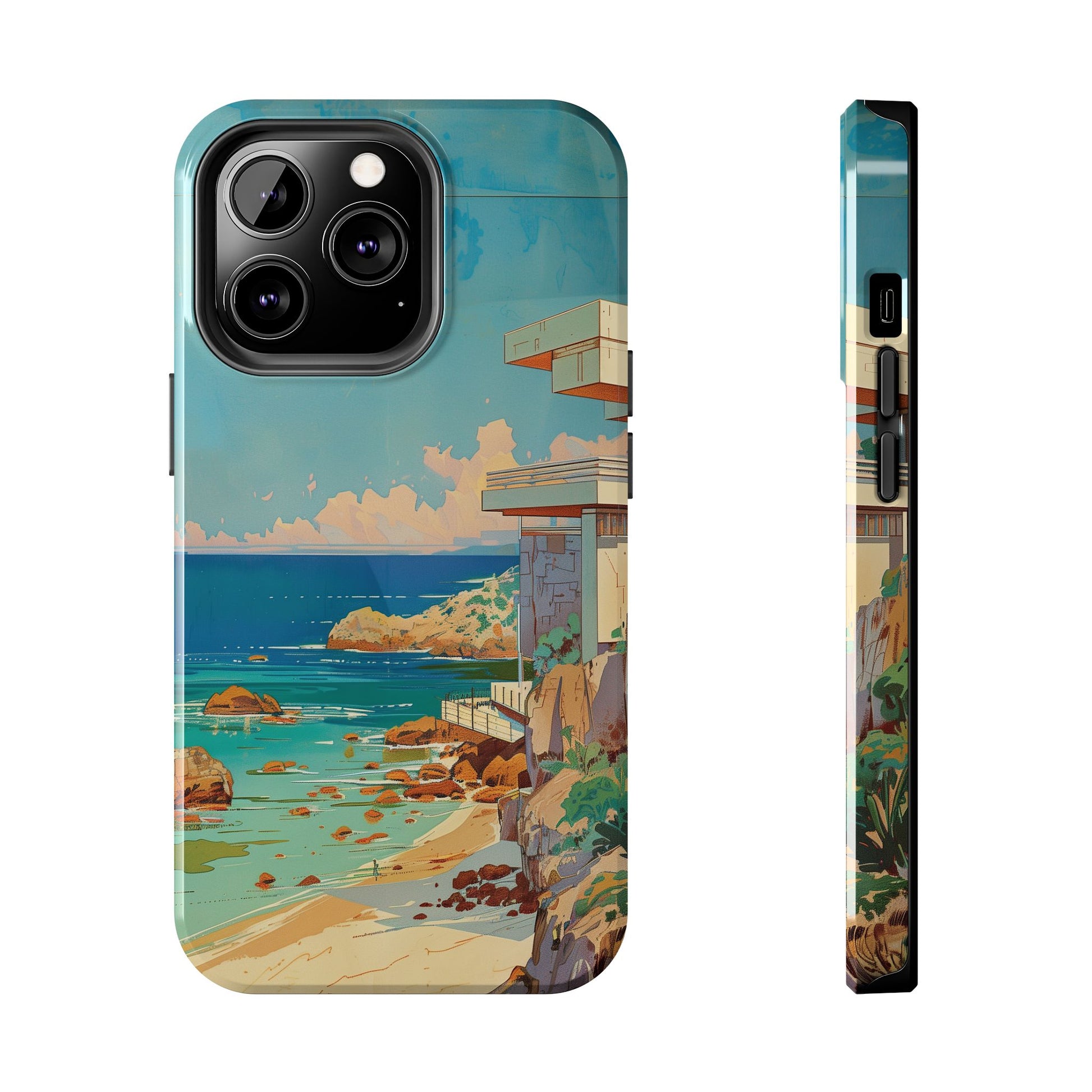 Retro Beach Scene Phone Case, Vintage Tropical Ocean iPhone Case, Summer Beach Phone Cover for iPhone, iphone 15 pro max