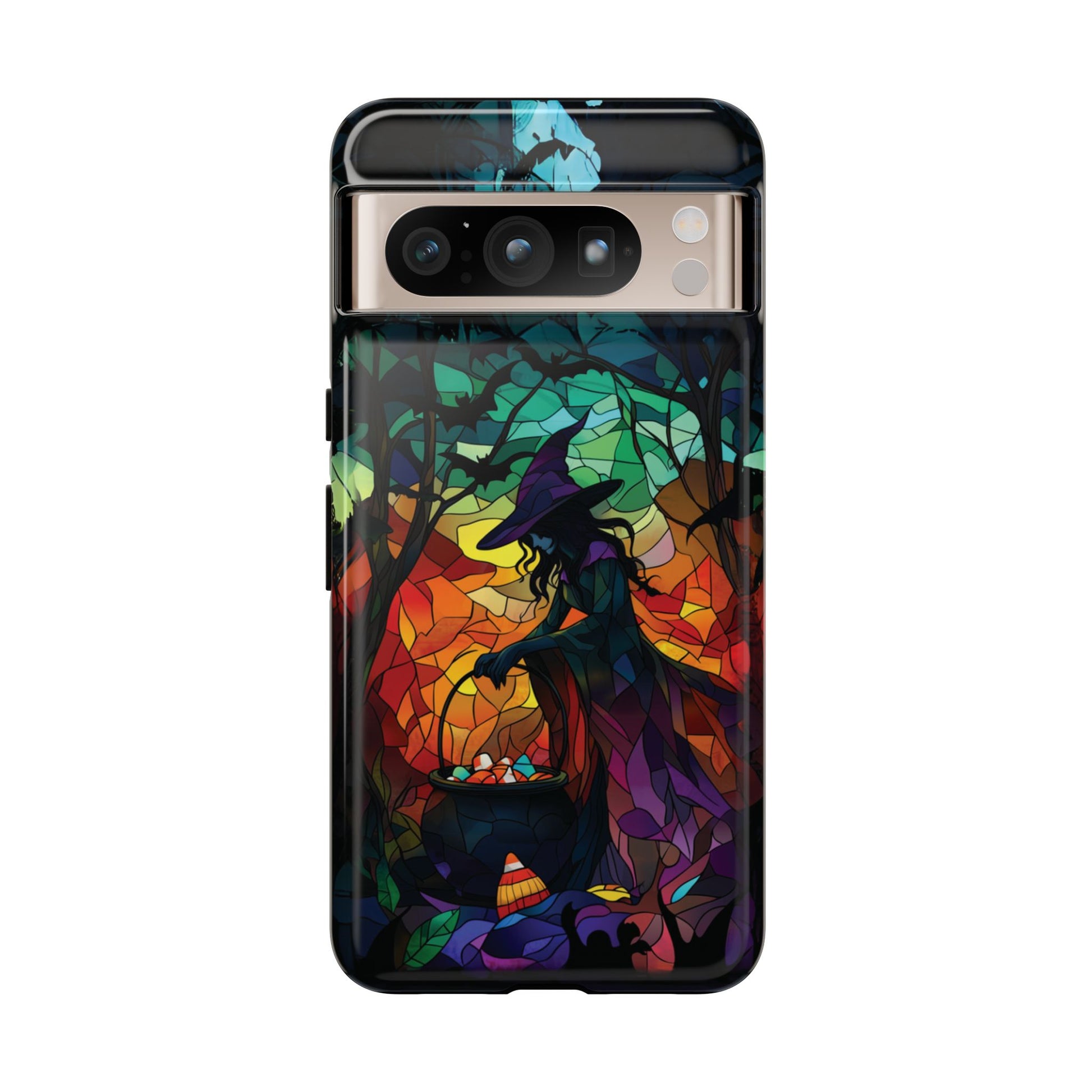 Halloween Witch Stained Glass Dark Academia Spooky Fall Witchy Pumpkin Bats Seasonal Fall Mosaic Case iPhone 13 14 15 16 Pro Max