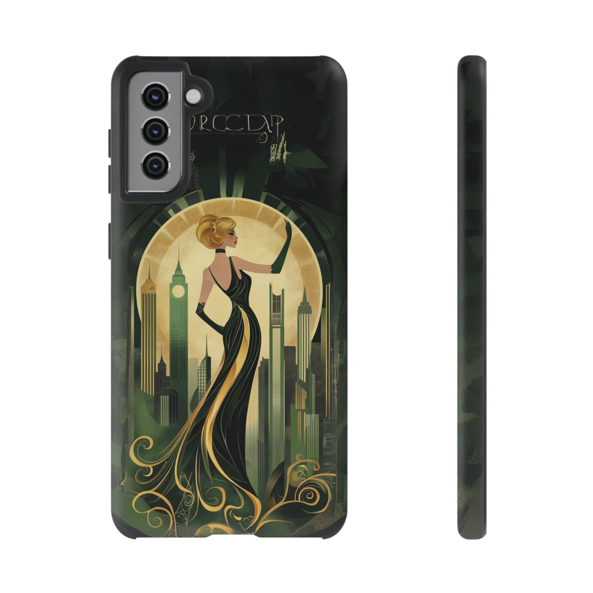 Emerald City Art Deco Flapper Woman Phone Case 1920s Art Nouveau Design in Emerald & Gold Alphonse Mucha Style Gatsby Style Poster