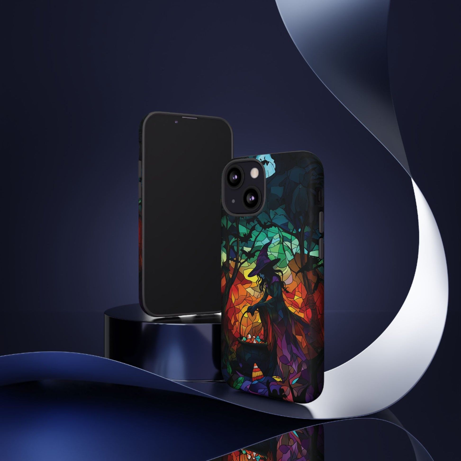 Halloween Witch Stained Glass Dark Academia Spooky Fall Witchy Pumpkin Bats Seasonal Fall Mosaic Case iPhone 13 14 15 16 Pro Max