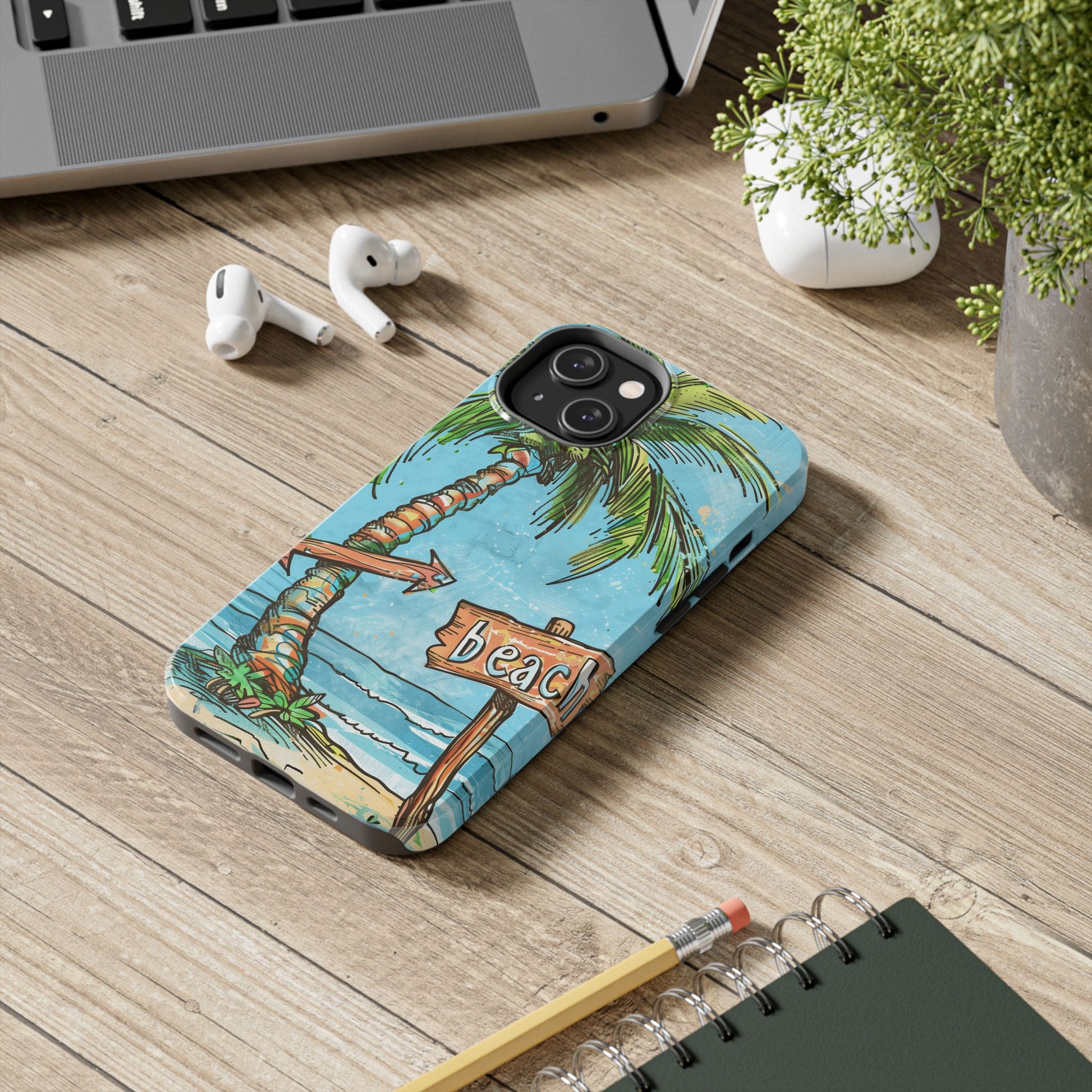 Durable Phone Case with Beach Scene and Palm Tree - Tropical Paradise Protective Cover