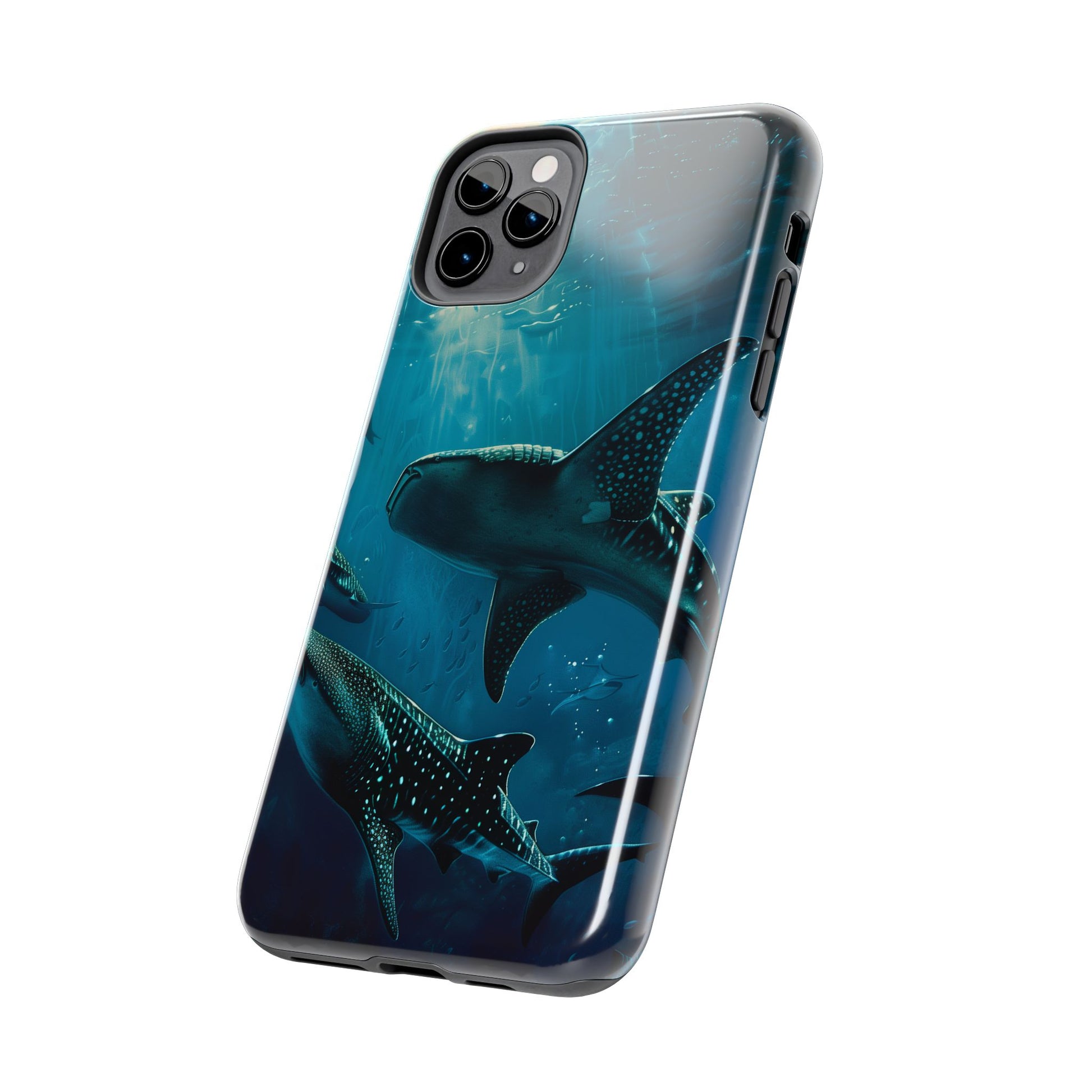 Tranquil Trio: Three Whale Sharks Tough Phone Case