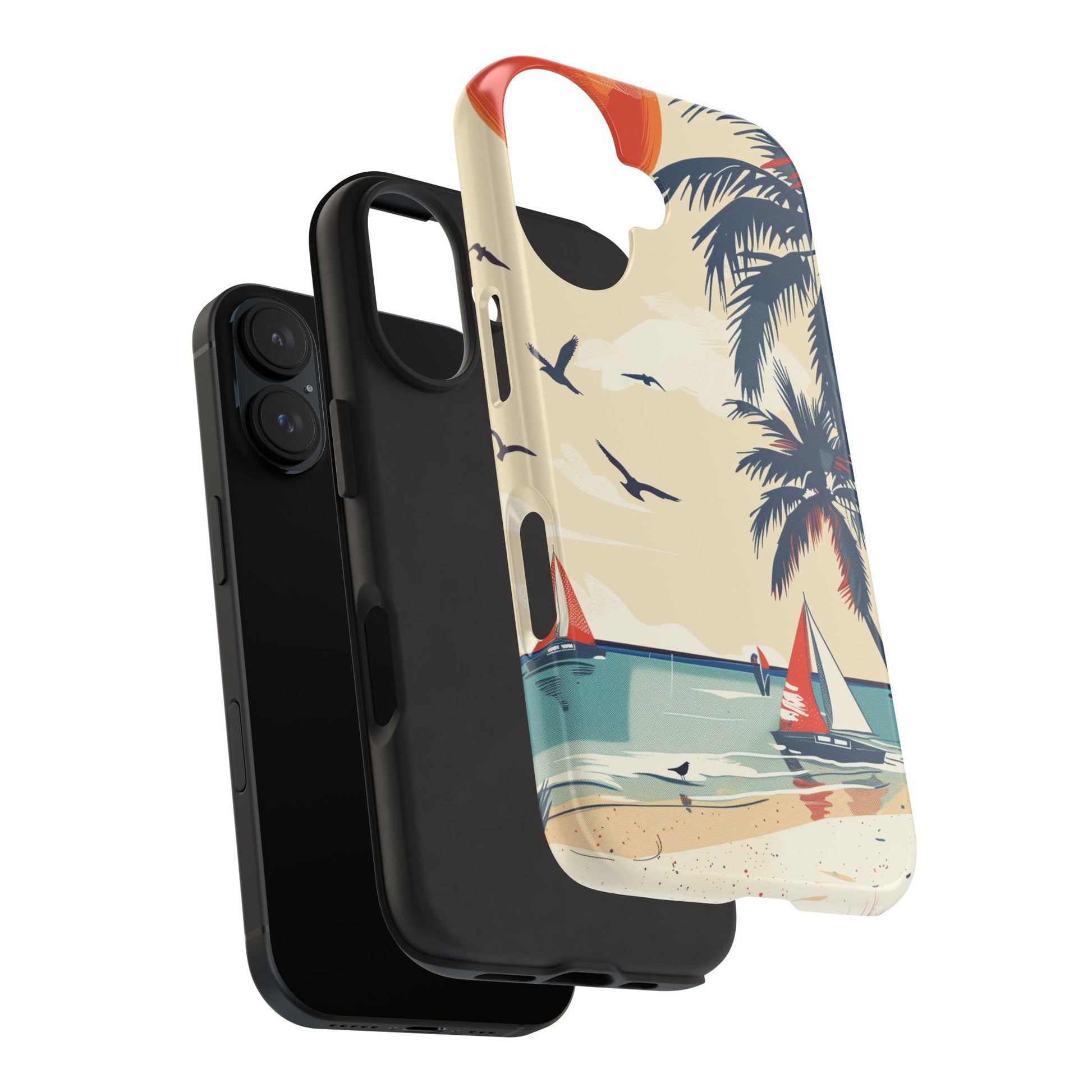 Retro Beach Scene Phone Case, Vintage Tropical Ocean iPhone Case, Summer Beach Phone Cover for iPhone, iphone 15 pro max