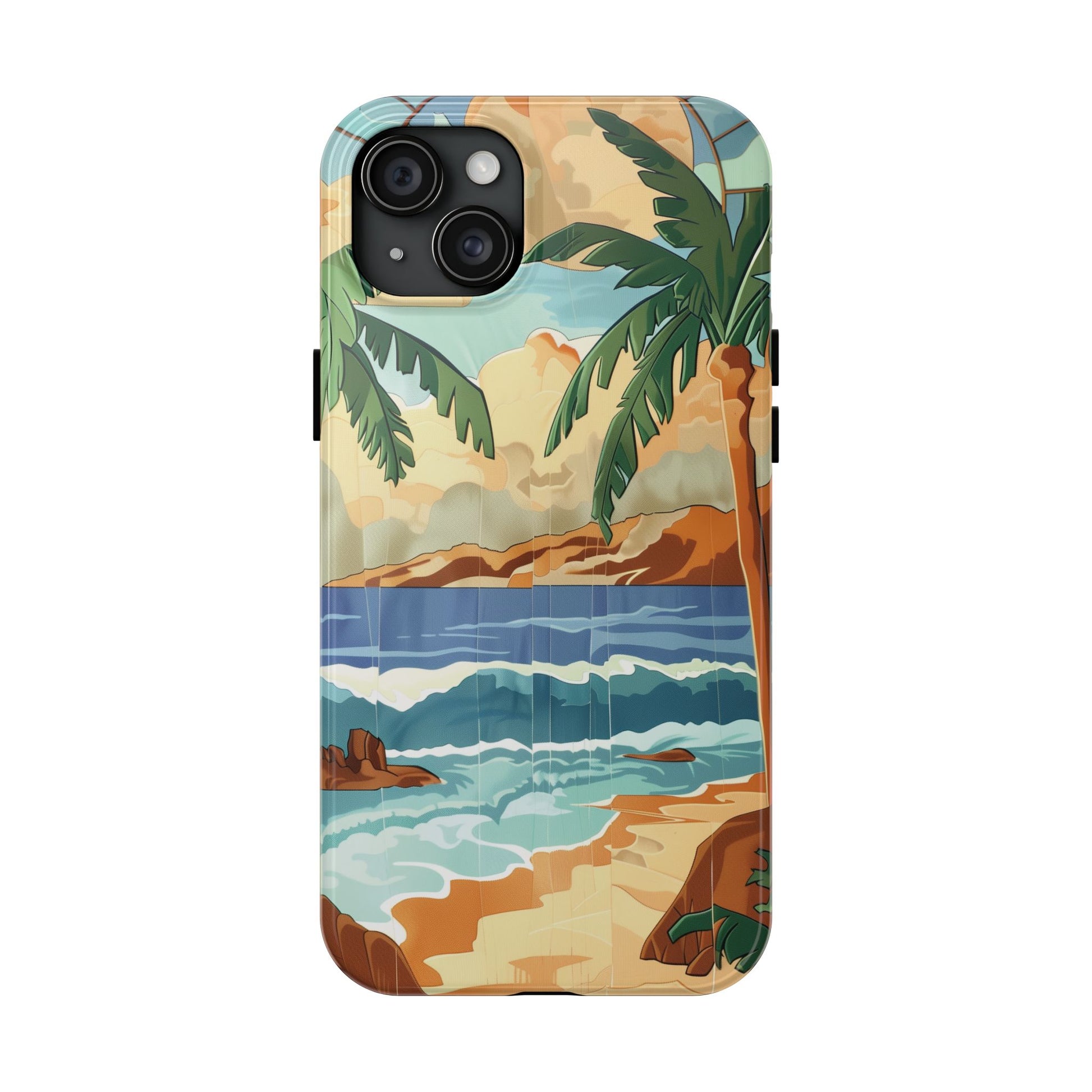 Retro Beach Scene Phone Case, Vintage Tropical Ocean iPhone Case, Summer Beach Phone Cover for iPhone, iphone 15 pro max