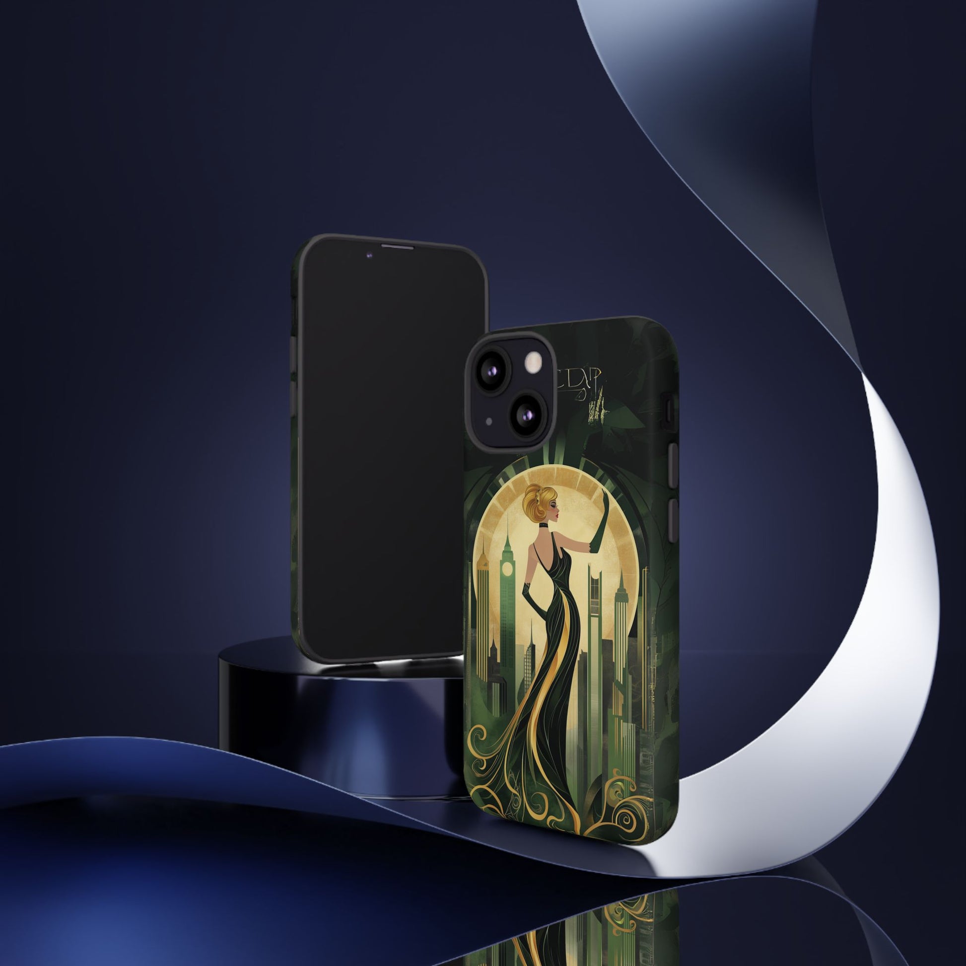 Emerald City Art Deco Flapper Woman Phone Case 1920s Art Nouveau Design in Emerald & Gold Alphonse Mucha Style Gatsby Style Poster