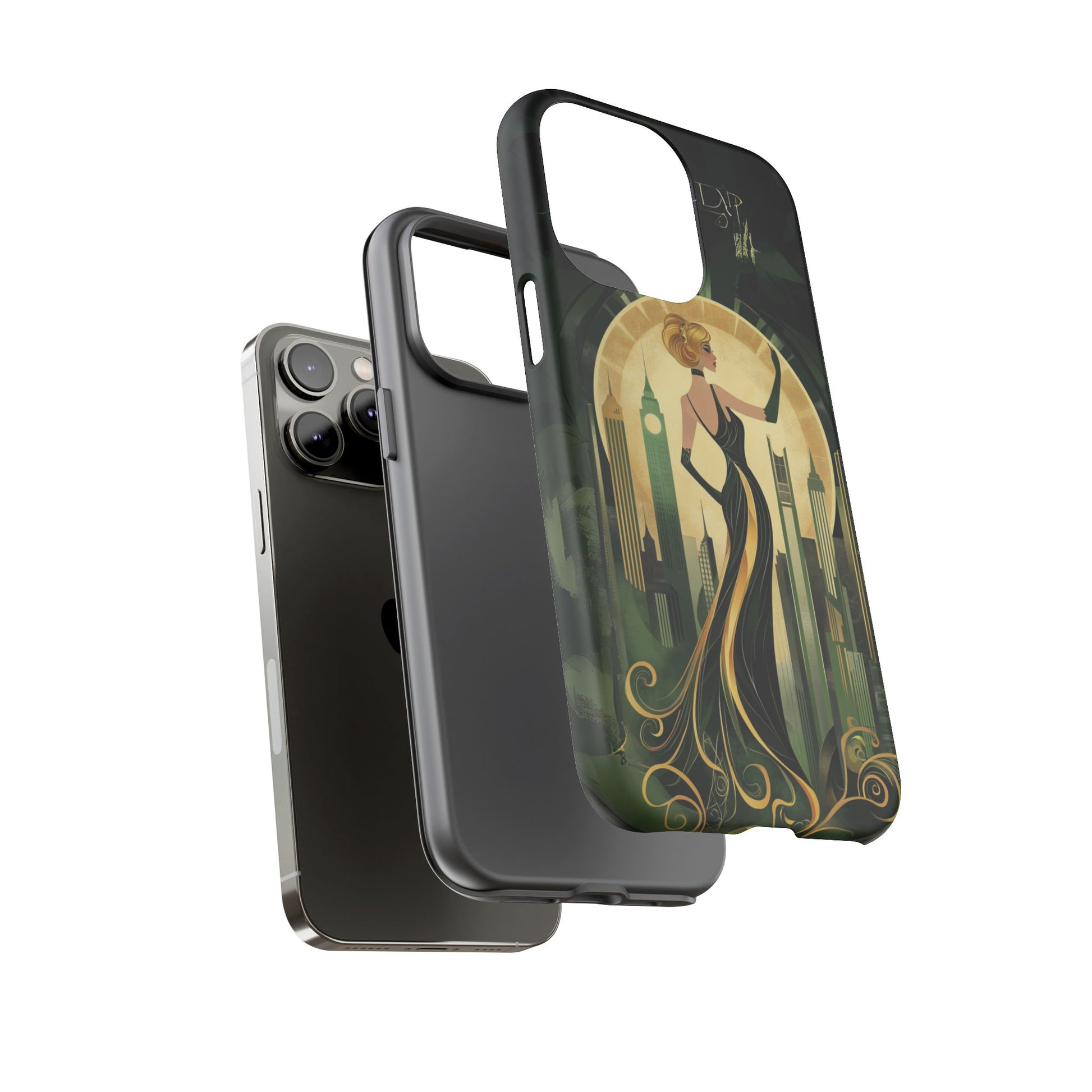 Emerald City Art Deco Flapper Woman Phone Case 1920s Art Nouveau Design in Emerald & Gold Alphonse Mucha Style Gatsby Style Poster