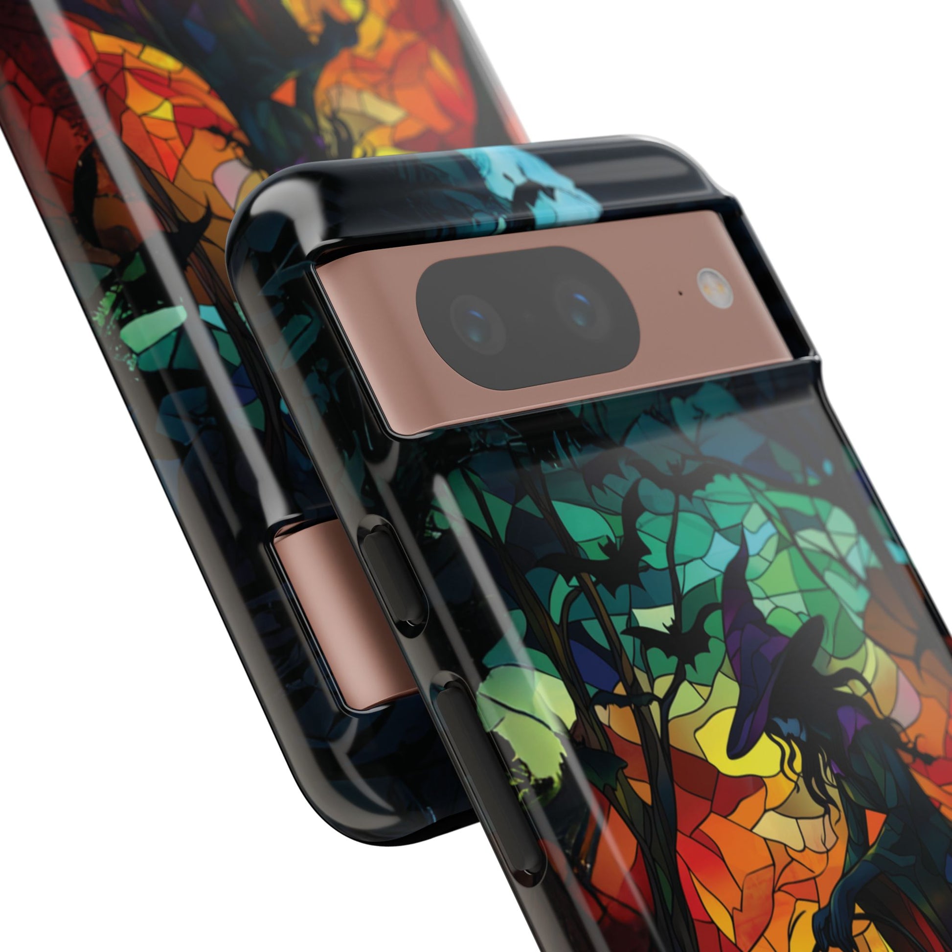 Halloween Witch Stained Glass Dark Academia Spooky Fall Witchy Pumpkin Bats Seasonal Fall Mosaic Case iPhone 13 14 15 16 Pro Max