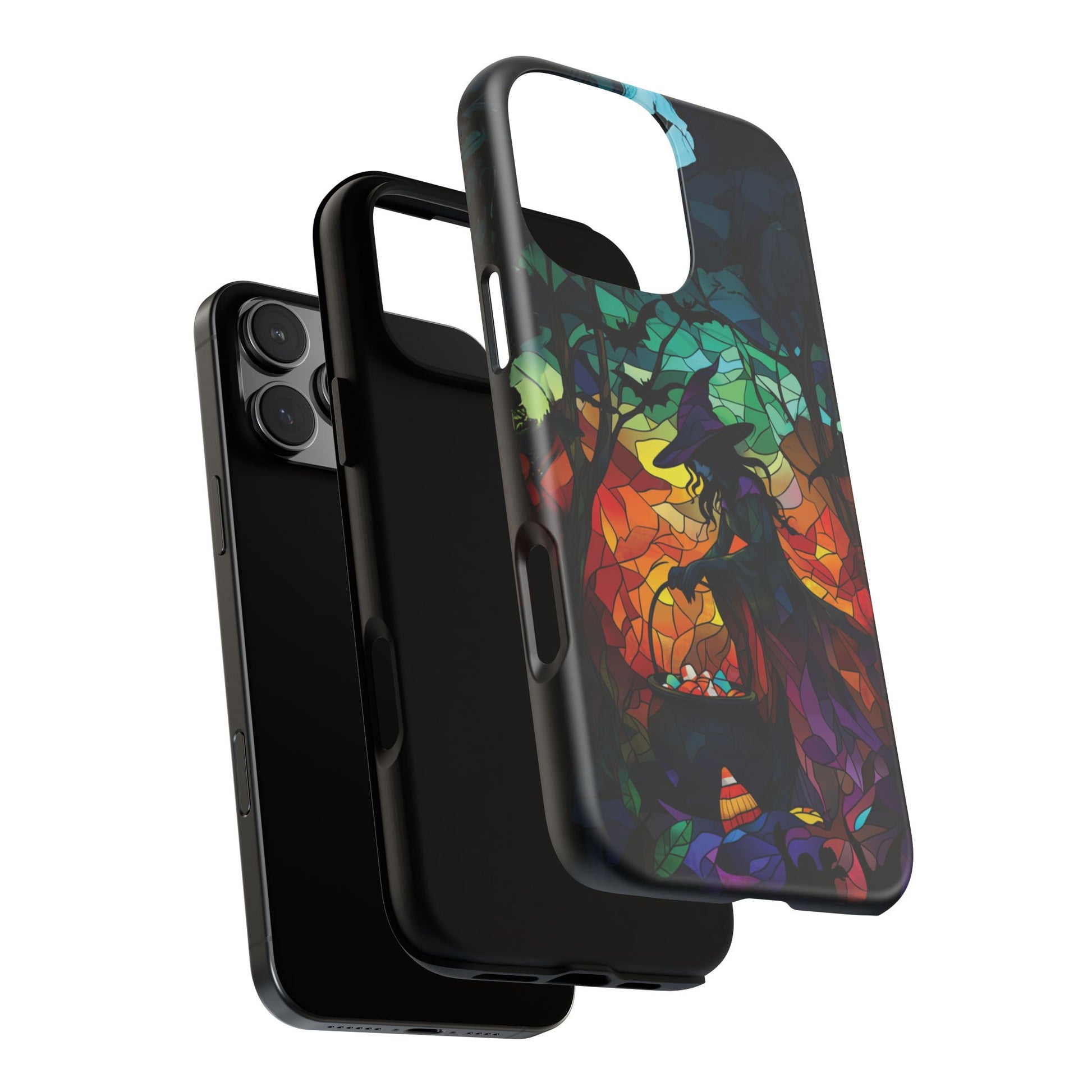Halloween Witch Stained Glass Dark Academia Spooky Fall Witchy Pumpkin Bats Seasonal Fall Mosaic Case iPhone 13 14 15 16 Pro Max