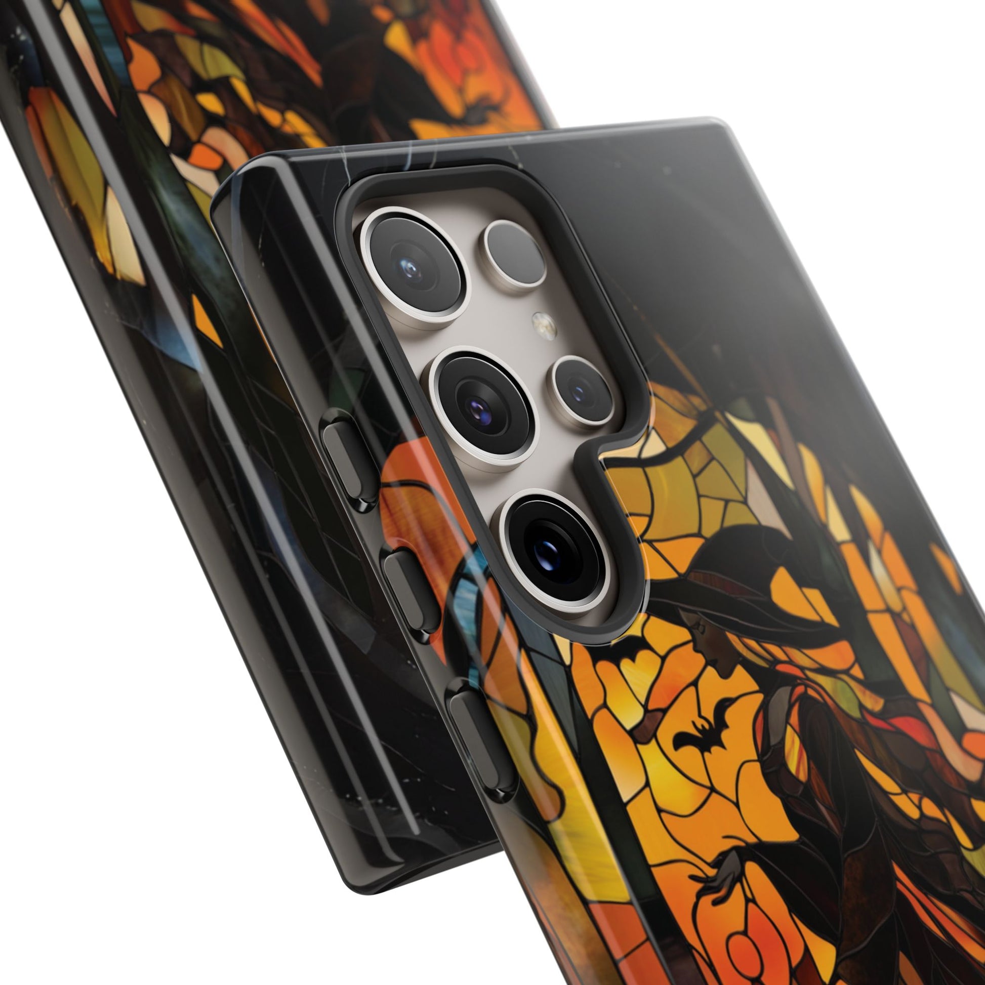 Halloween Witch Stained Glass Effect Dark Academia Spooky Fall Witchy Pumpkin Bats Seasonal Fall Mosaic Case iPhone 13 14 15 16 Pro Max