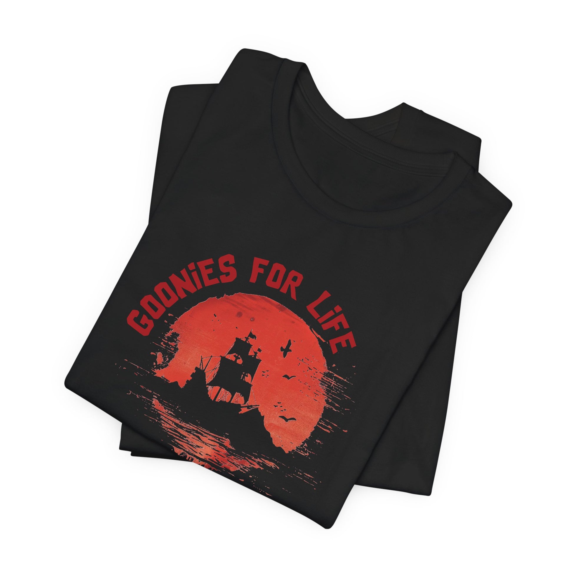 Goonies For Life Vintage Style Sunset Pirate Ship Tee