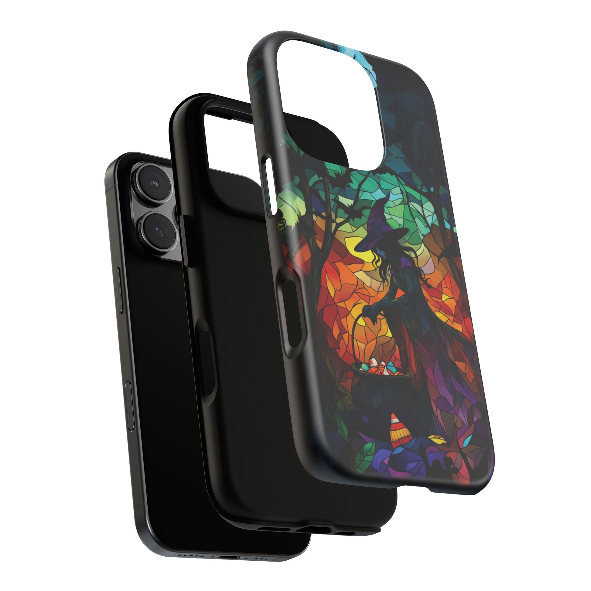 Halloween Witch Stained Glass Dark Academia Spooky Fall Witchy Pumpkin Bats Seasonal Fall Mosaic Case iPhone 13 14 15 16 Pro Max