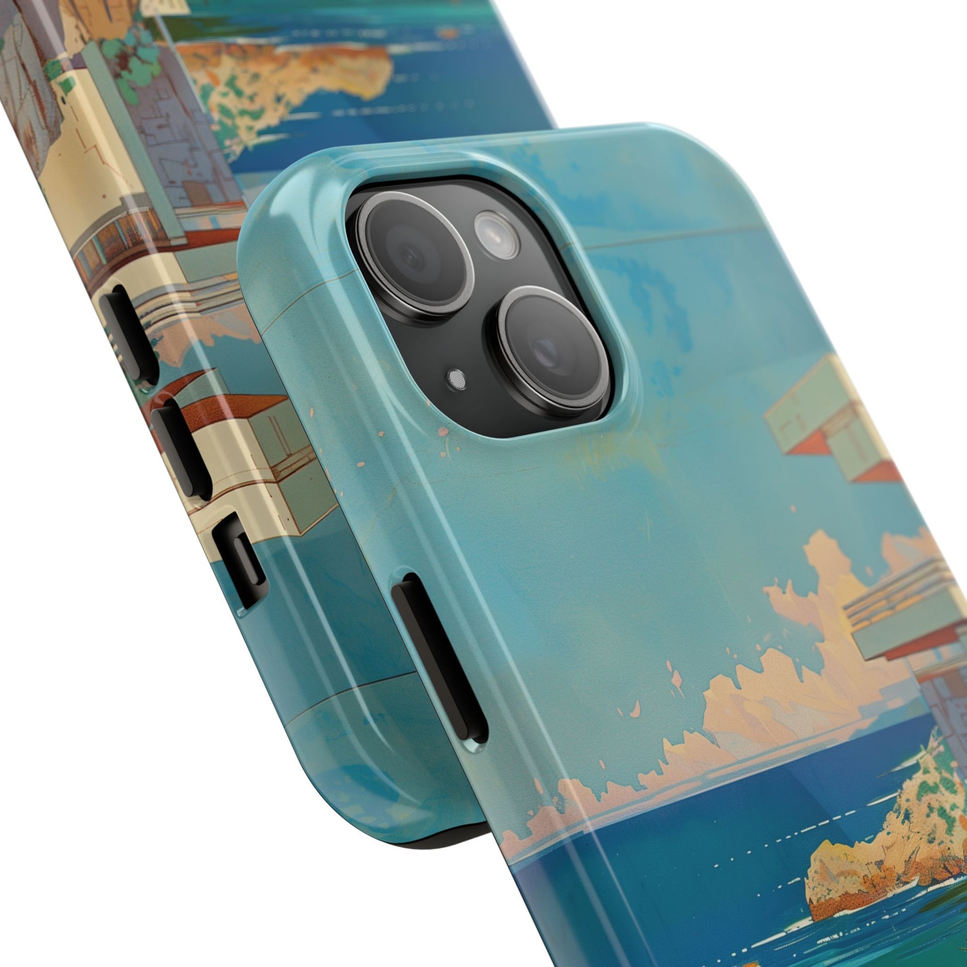 Retro Beach Scene Phone Case, Vintage Tropical Ocean iPhone Case, Summer Beach Phone Cover for iPhone, iphone 15 pro max