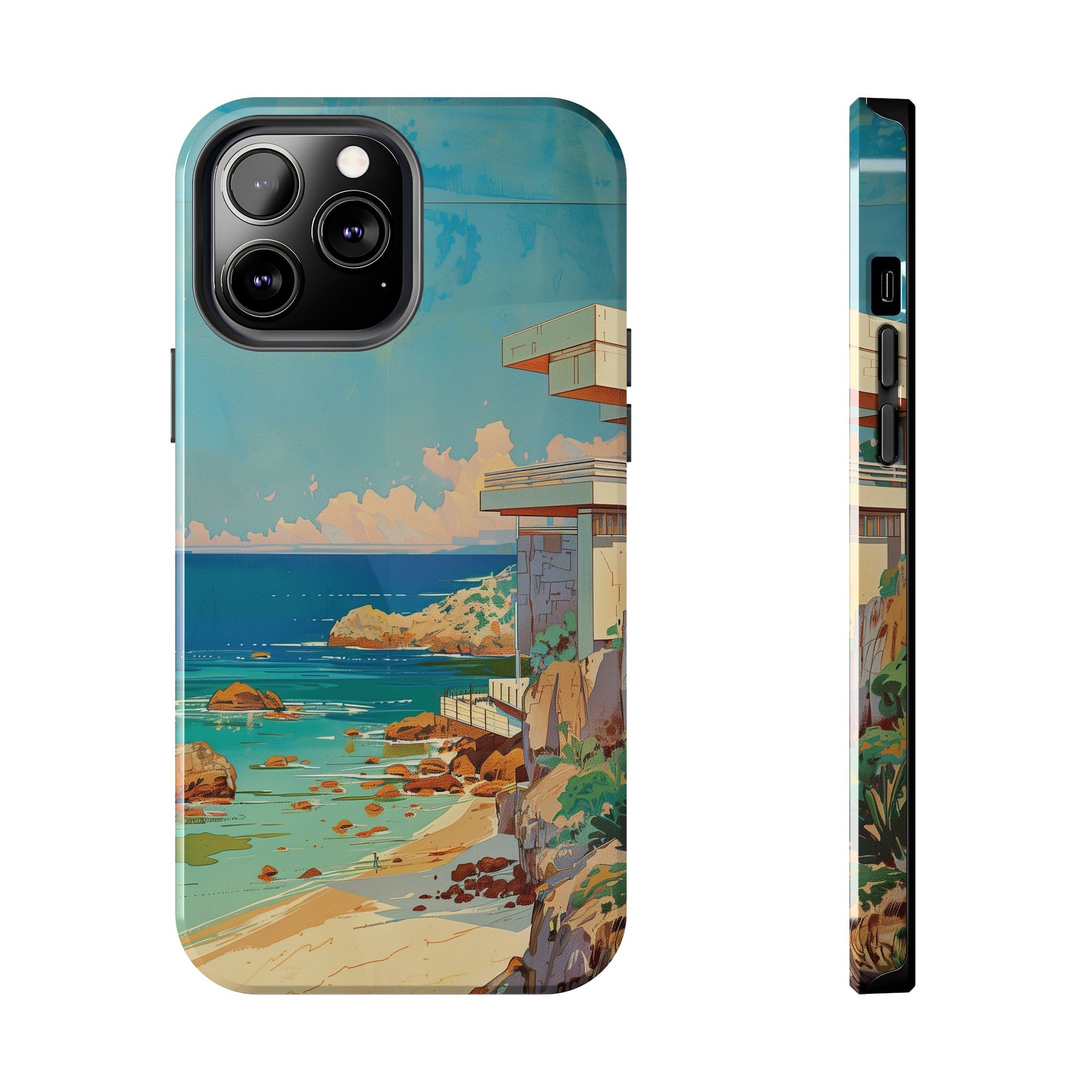Retro Beach Scene Phone Case, Vintage Tropical Ocean iPhone Case, Summer Beach Phone Cover for iPhone, iphone 15 pro max
