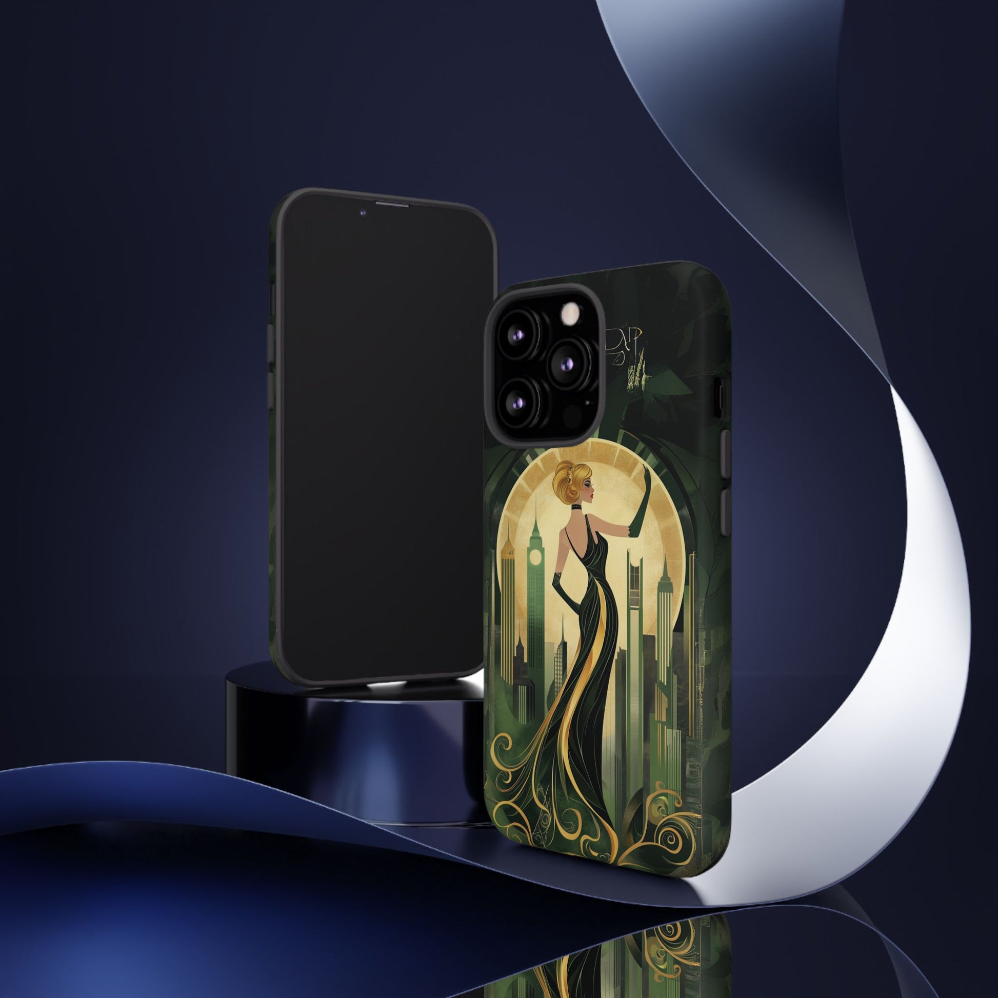 Emerald City Art Deco Flapper Woman Phone Case 1920s Art Nouveau Design in Emerald & Gold Alphonse Mucha Style Gatsby Style Poster