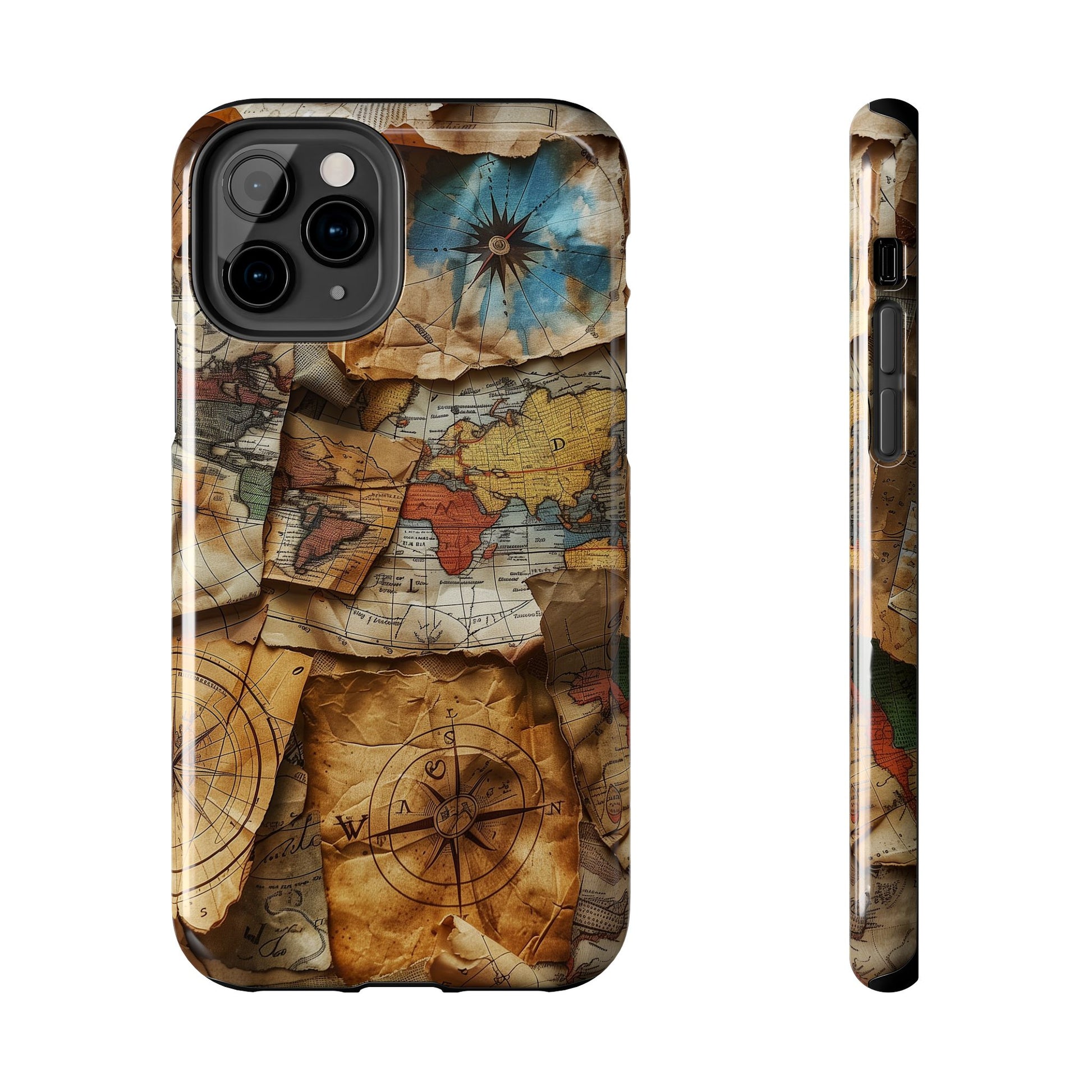 Double Layer Map Phone Case - Protective Phone Case Vintage Map Design - Durable Dual Layer Case with Map Print - Travel Inspired Phone Case