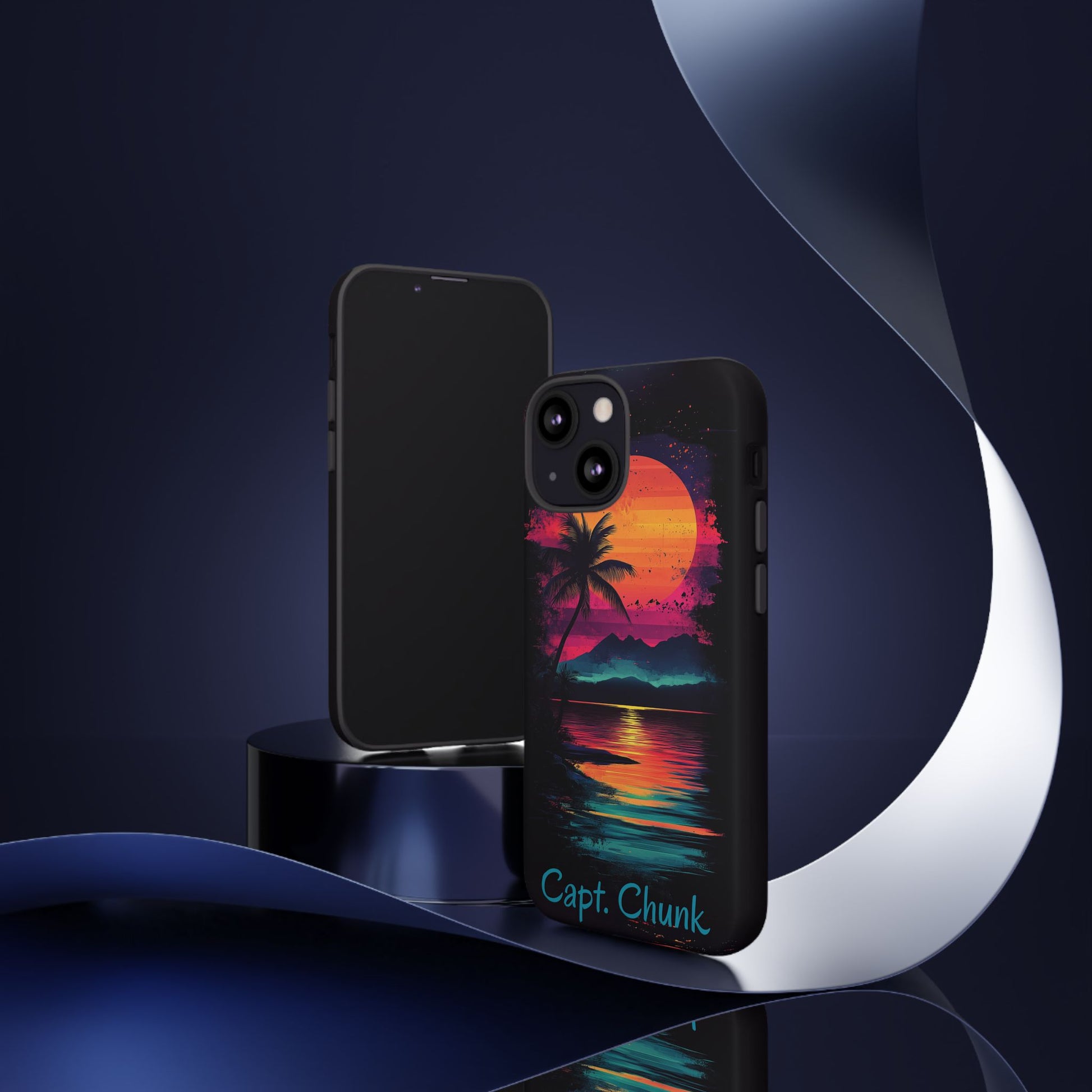 Custom Personalized Retro Palm Tree Sunset Phone Case iPhone 14 15 16 Pro Max Galaxy S24 Google Pixel Mountain Beach Fantasy Surfing Neon