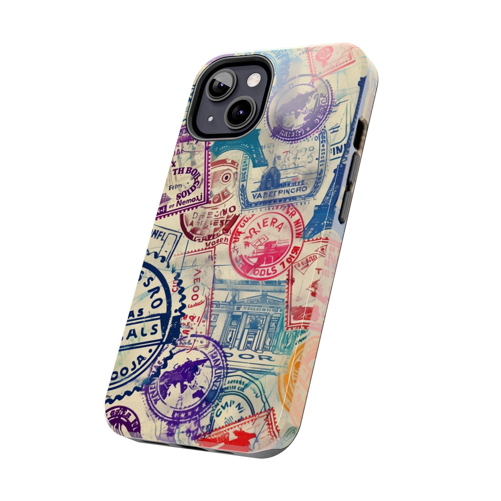Travel Stamps Tough Phone Case - Durable Vintage Travel Stamps Design - Adventure Inspired Phone Case - Protective Case with travel stamps